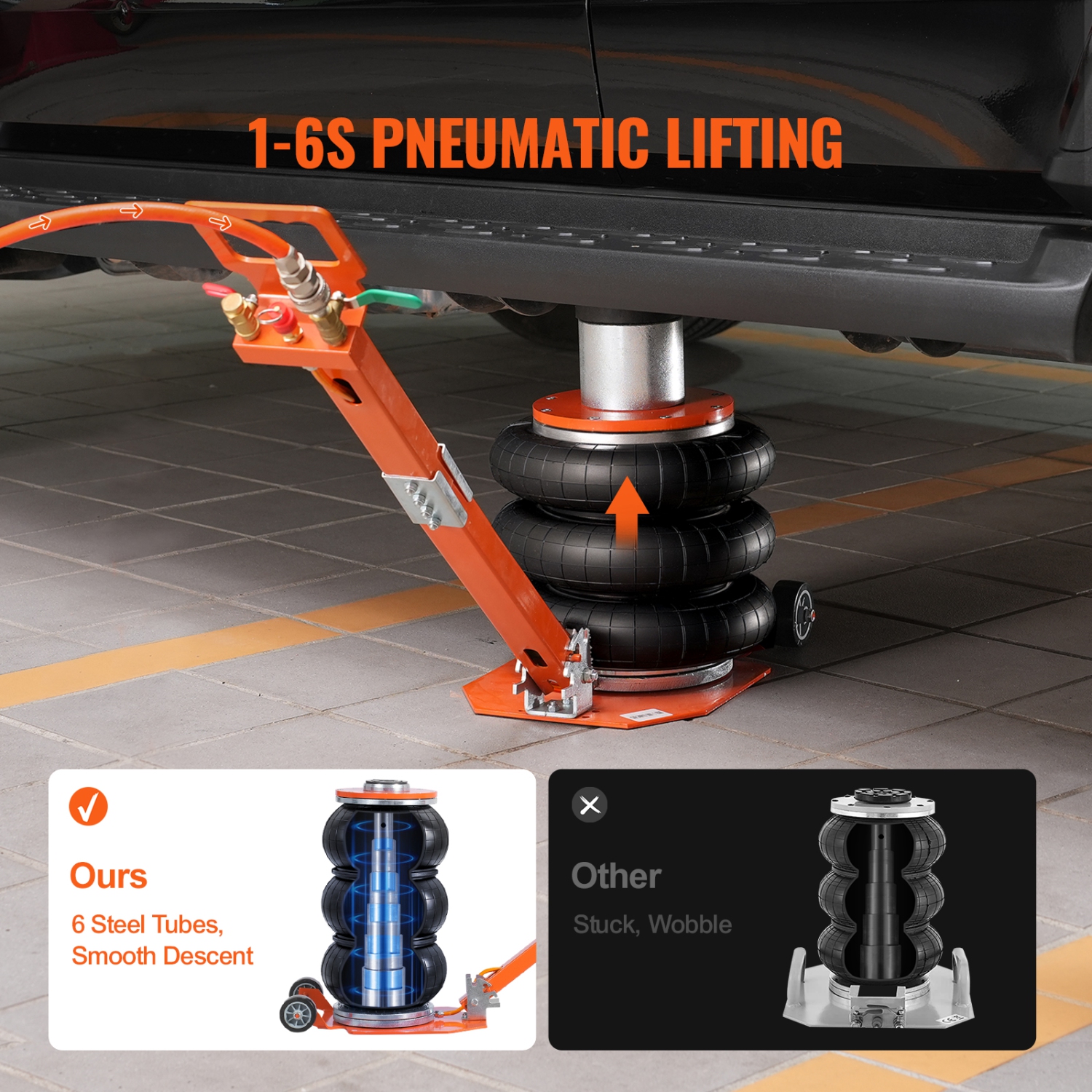 VEVOR 3 Ton/6600 lbs Air Jack, 1-6S Pneumatic Lifting Jack with Heightened Column & Adjustable Handle, Compact, Easy-to-Lift & Space-Saving Jack with