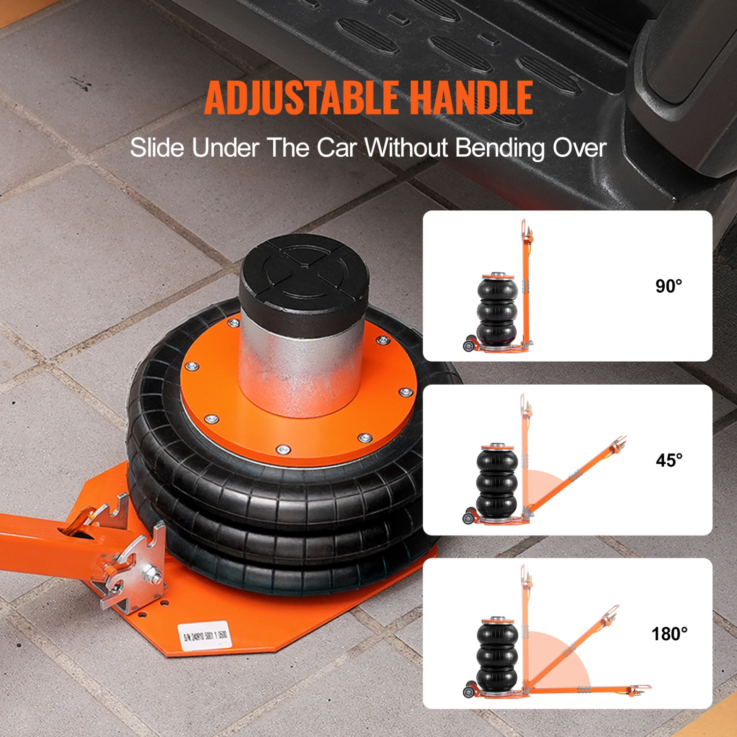 VEVOR 3 Ton/6600 lbs Air Jack, 1-6S Pneumatic Lifting Jack with Heightened Column & Adjustable Handle, Compact, Easy-to-Lift & Space-Saving Jack with