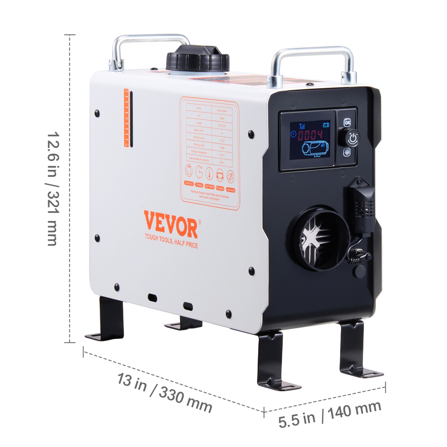 Chaufferette diesel VEVOR 2KW, radiateur diesel tout-en-un 12&nbsp;V/24&nbsp;V, avec APPLICATION Bluetooth, télécommande et écran d'affichage, alarme