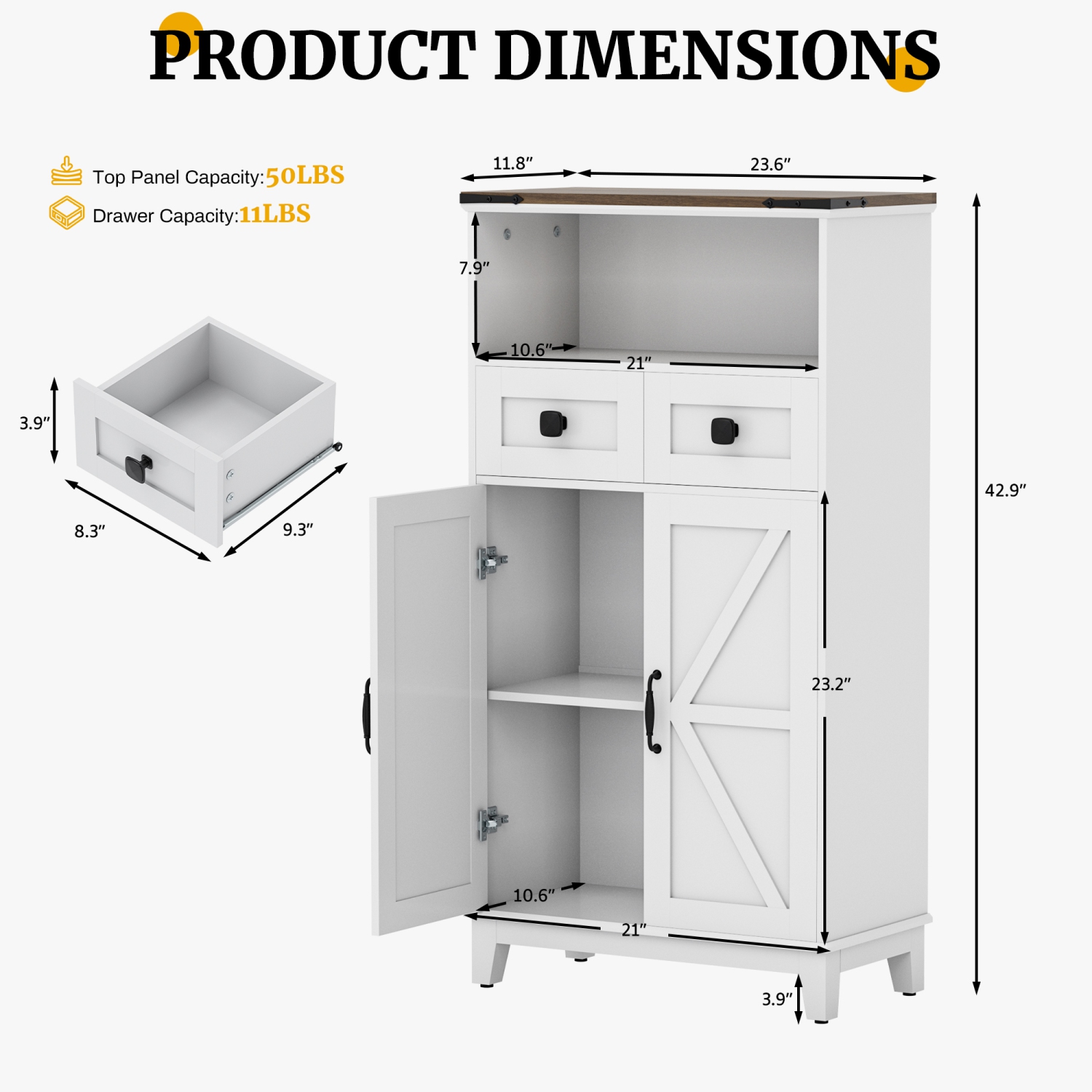 U-HOMY White Farmhouse Storage Cabinet - Narrow Freestanding Organizer with Adjustable Shelves & Doors for Bathroom, Entryway, Kitchen