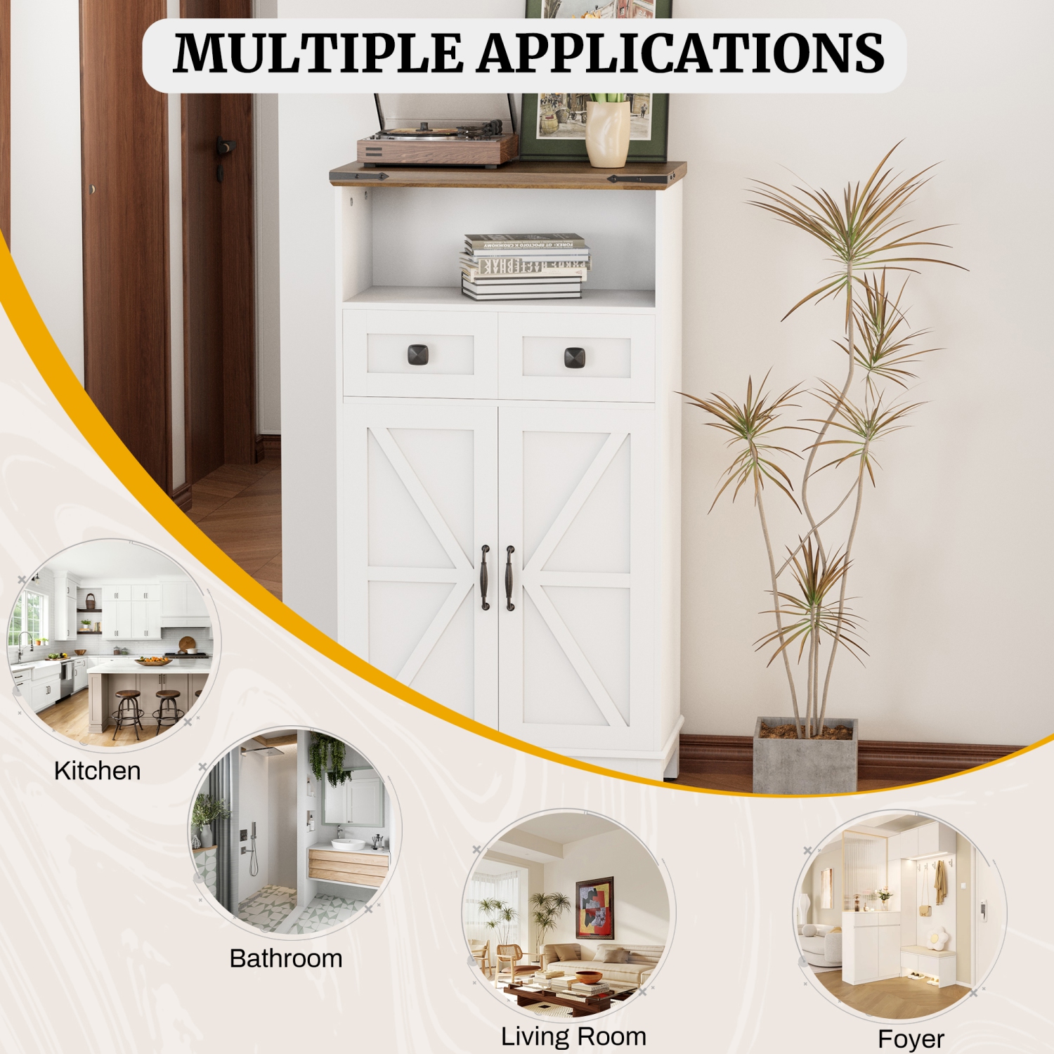 U-HOMY White Farmhouse Storage Cabinet - Narrow Freestanding Organizer with Adjustable Shelves & Doors for Bathroom, Entryway, Kitchen