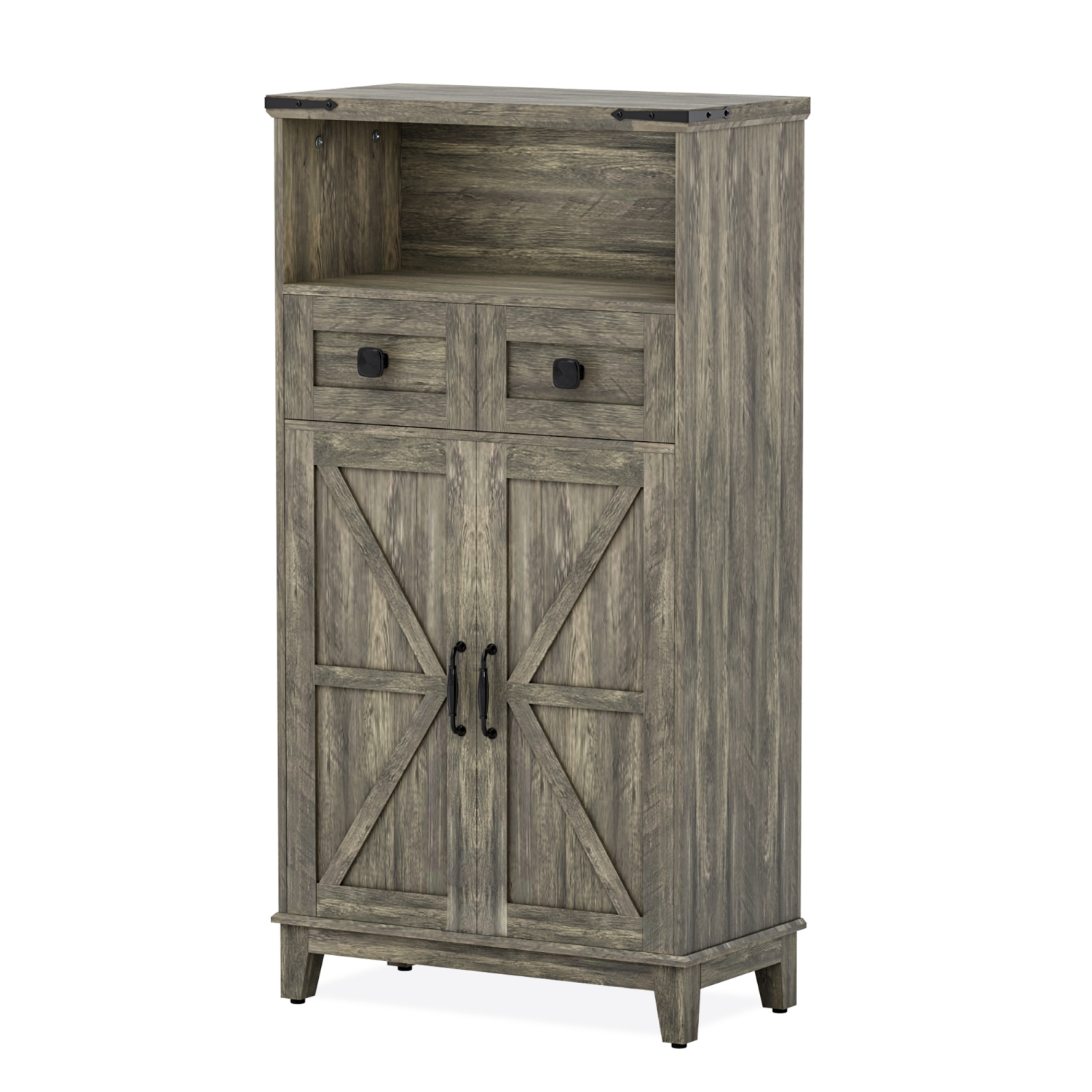 U-HOMY Grey Farmhouse Storage Cabinet - Narrow Freestanding Organizer with Adjustable Shelves & Doors for Bathroom, Entryway, Kitchen