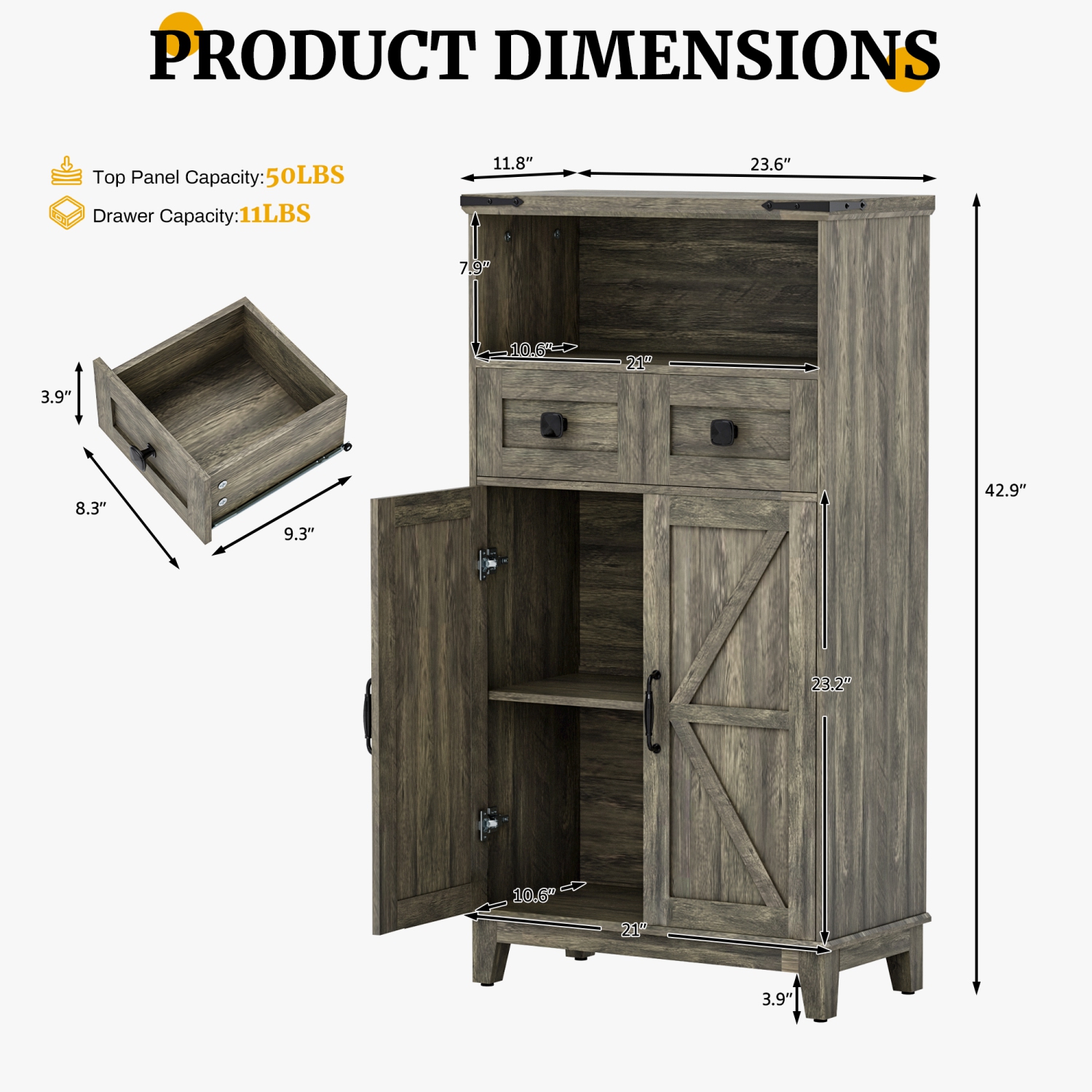 Armoire de rangement grise U-HOMY - Organisateur autonome étroit avec tablettes et portes ajustables pour salle de bain, entrée, cuisine