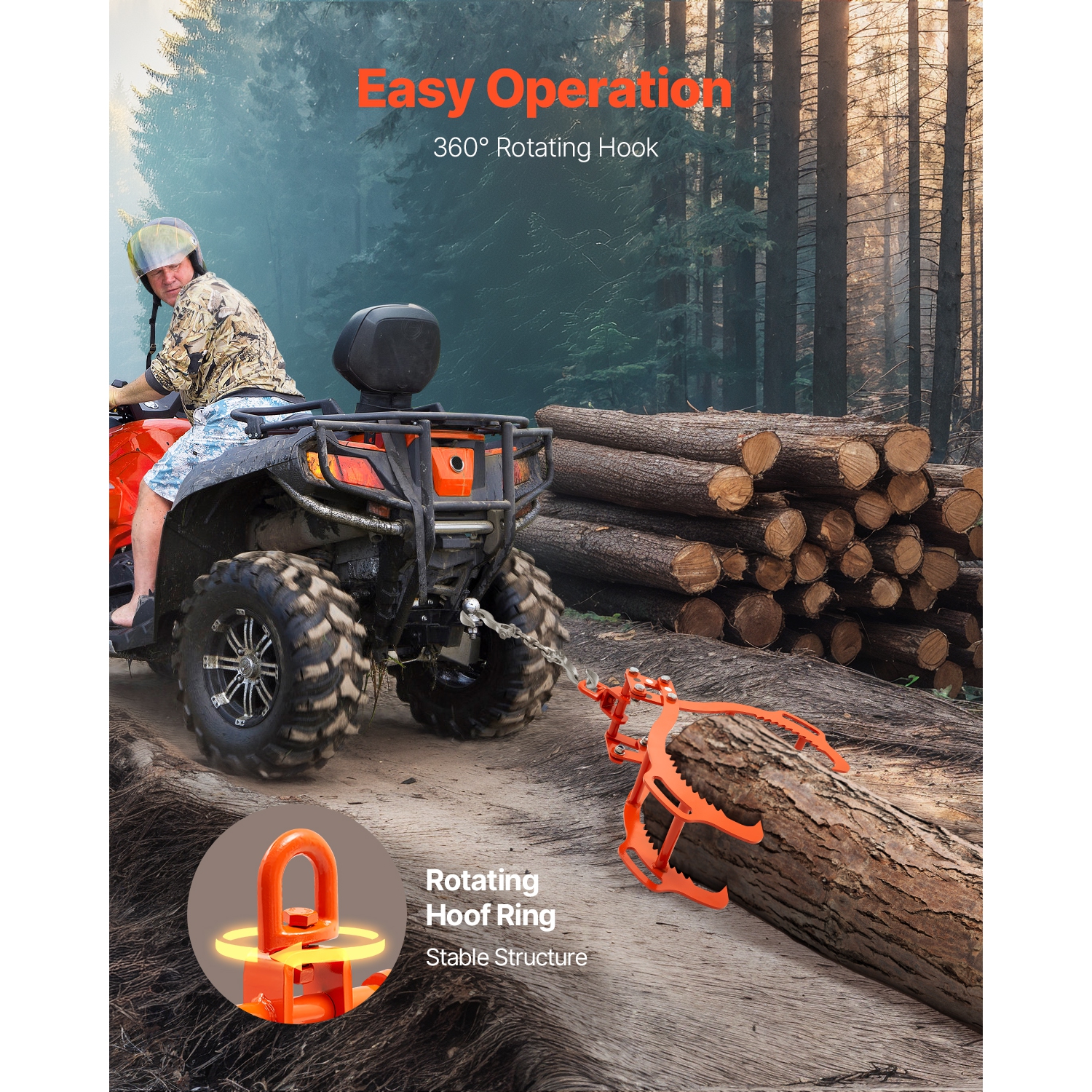 VEVOR 32in Log Lifting Tongs, 4-Claw Log Tongs, Heavy Duty Steel Log Grapple, 2200LBS Lifting Capacity, Swivel Log Graper Timber, Eagle Claw Design,