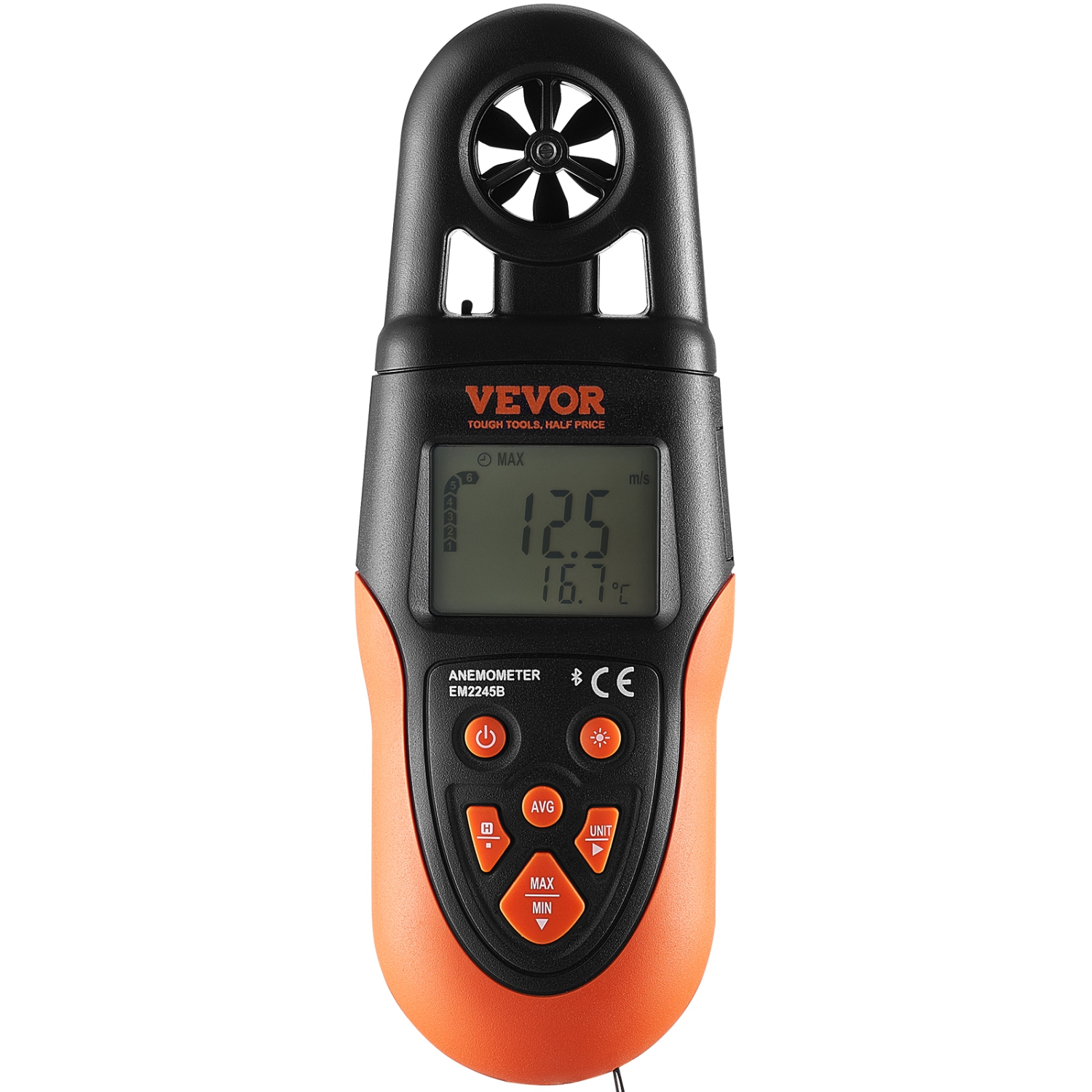 VEVOR 14℉-140℉ Bluetooth Handheld Anemometer, Digital Wind Speed Meter Gauge with LED Backlight Screen, Measures Wind Velocity Wind Temperature Air