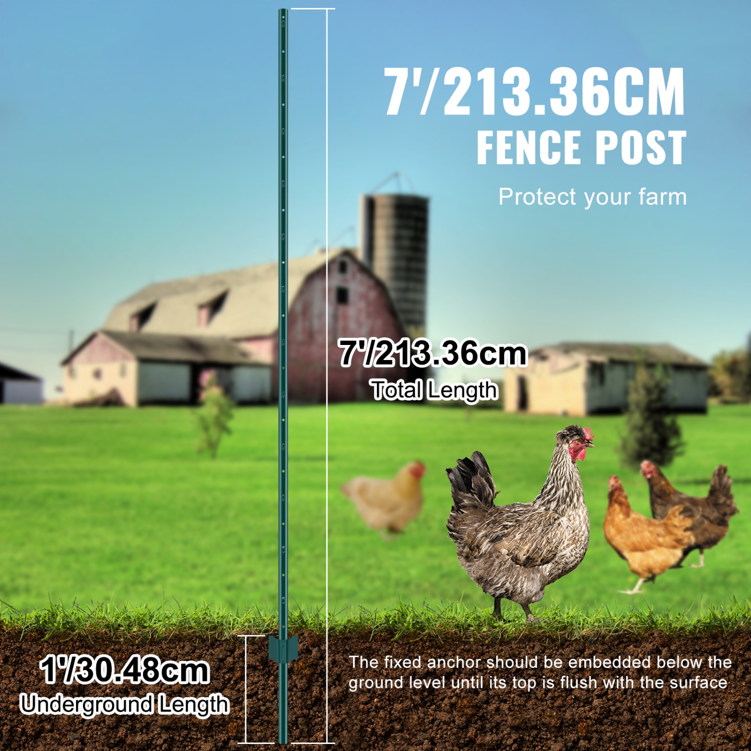 VEVOR 7 Feet Fence Post, 10 Pack U-Channel Heavy Duty Metal Fence Posts, Sturdy Steel Fence Stakes for Garden Yard, Lawn, Farms and Outdoor Wire