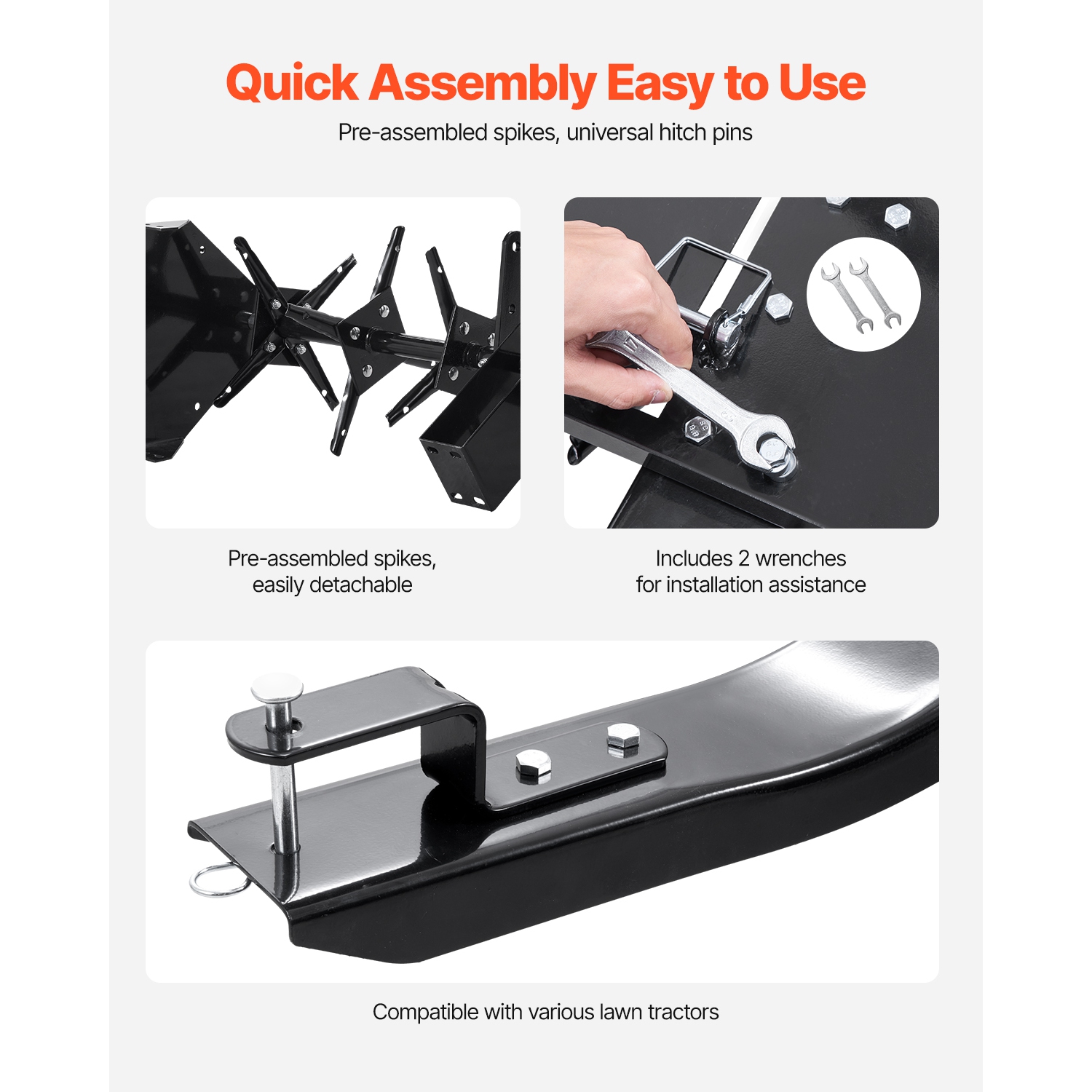 VEVOR 48-Inch Tow Behind Plug Aerator, Tow Behind Lawn Plug Aerator with Universal Hitch, Pull Behind Aerator with Iron Spikes Alternately Arranged,