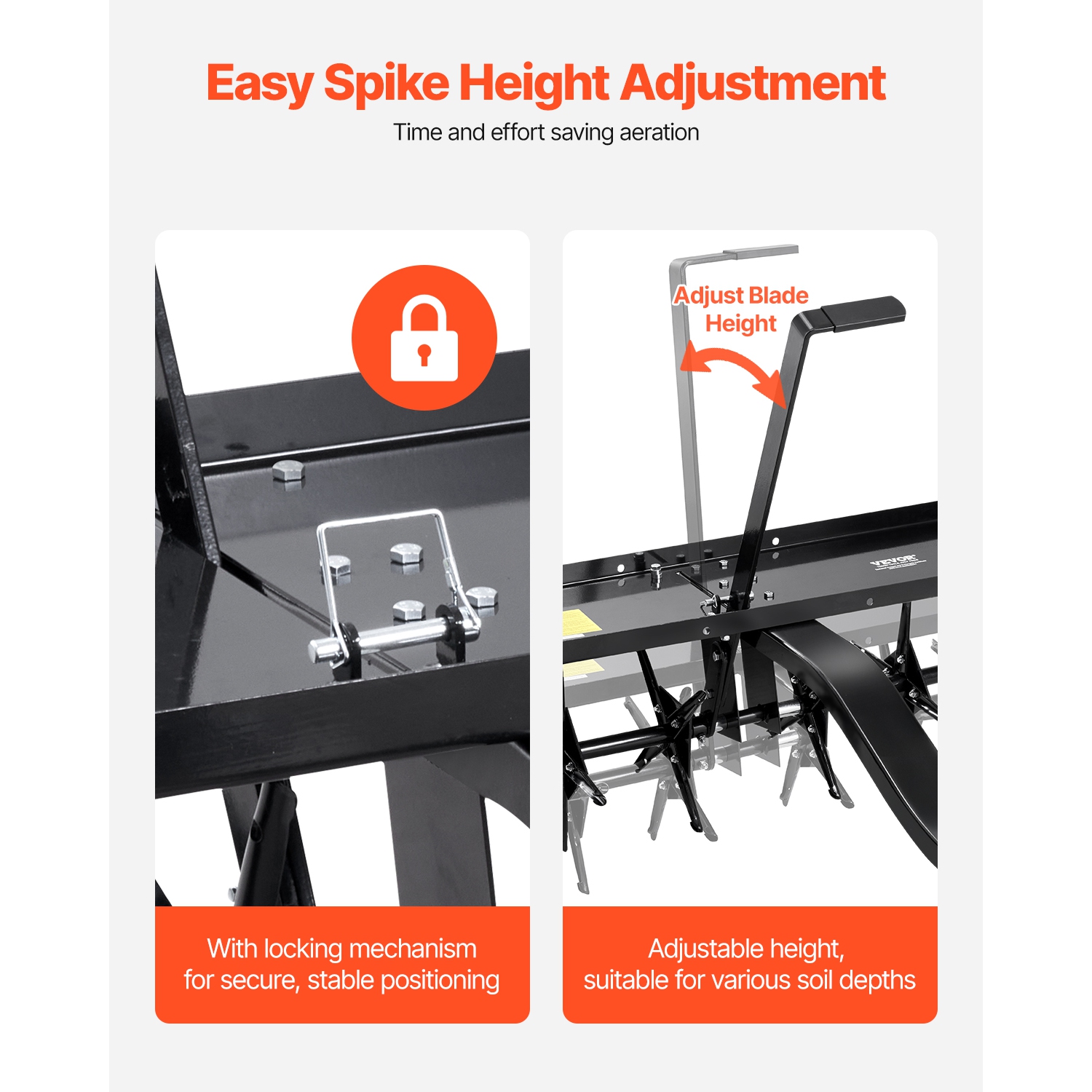 VEVOR 48-Inch Tow Behind Plug Aerator, Tow Behind Lawn Plug Aerator with Universal Hitch, Pull Behind Aerator with Iron Spikes Alternately Arranged,