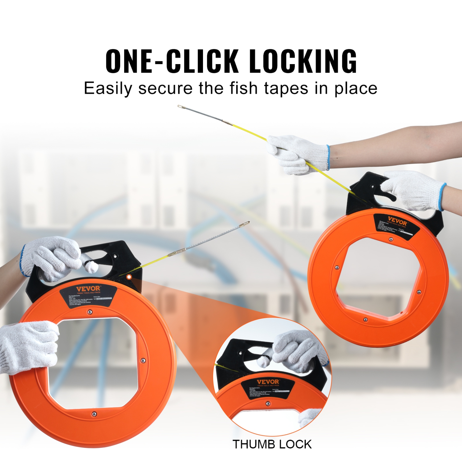 VEVOR 100 ft Fish Tape,3/16-inch,Fiberglass Wire Puller with Optimized Housing and Handle, Easy-to-Use Cable Puller Tool,Flexible Wire Fishing Tools