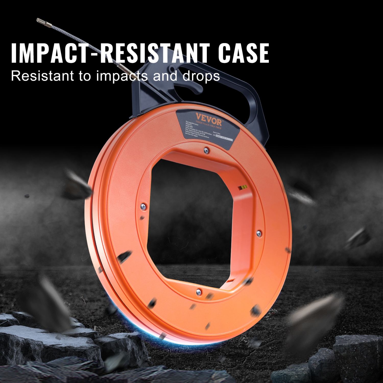 VEVOR 100 ft Fish Tape,3/16-inch,Fiberglass Wire Puller with Optimized Housing and Handle, Easy-to-Use Cable Puller Tool,Flexible Wire Fishing Tools