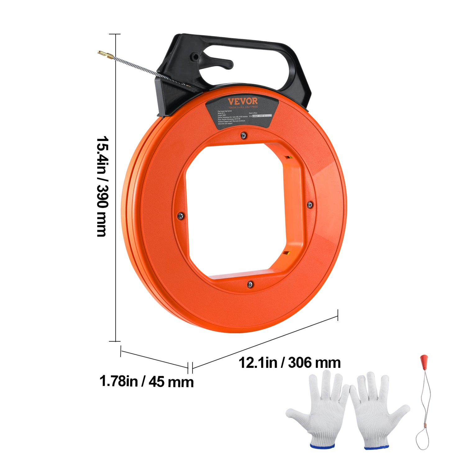VEVOR 100 ft Fish Tape,3/16-inch,Fiberglass Wire Puller with Optimized Housing and Handle, Easy-to-Use Cable Puller Tool,Flexible Wire Fishing Tools
