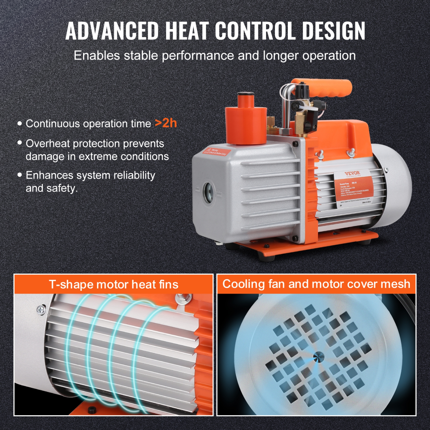 VEVOR 1/2 HP 2 Stage Rotary Vane Vacuum Pump, 7 CFM, 120V Air Conditioning Vacuum Pump, 1/4" SAE Male 3/8" SAE Male 1/2" ACME Male Inlet, for HVAC