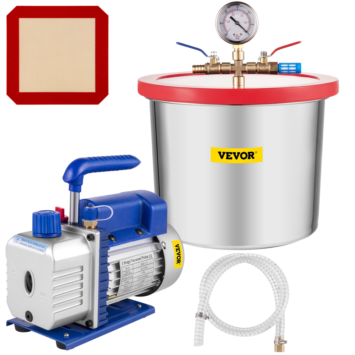 VEVOR 2 Gallon Vacuum Pump Vacuum Chamber Silicone Expoxy Degassing with 4CFM 1/3HP Single Stage Vacuum Pump