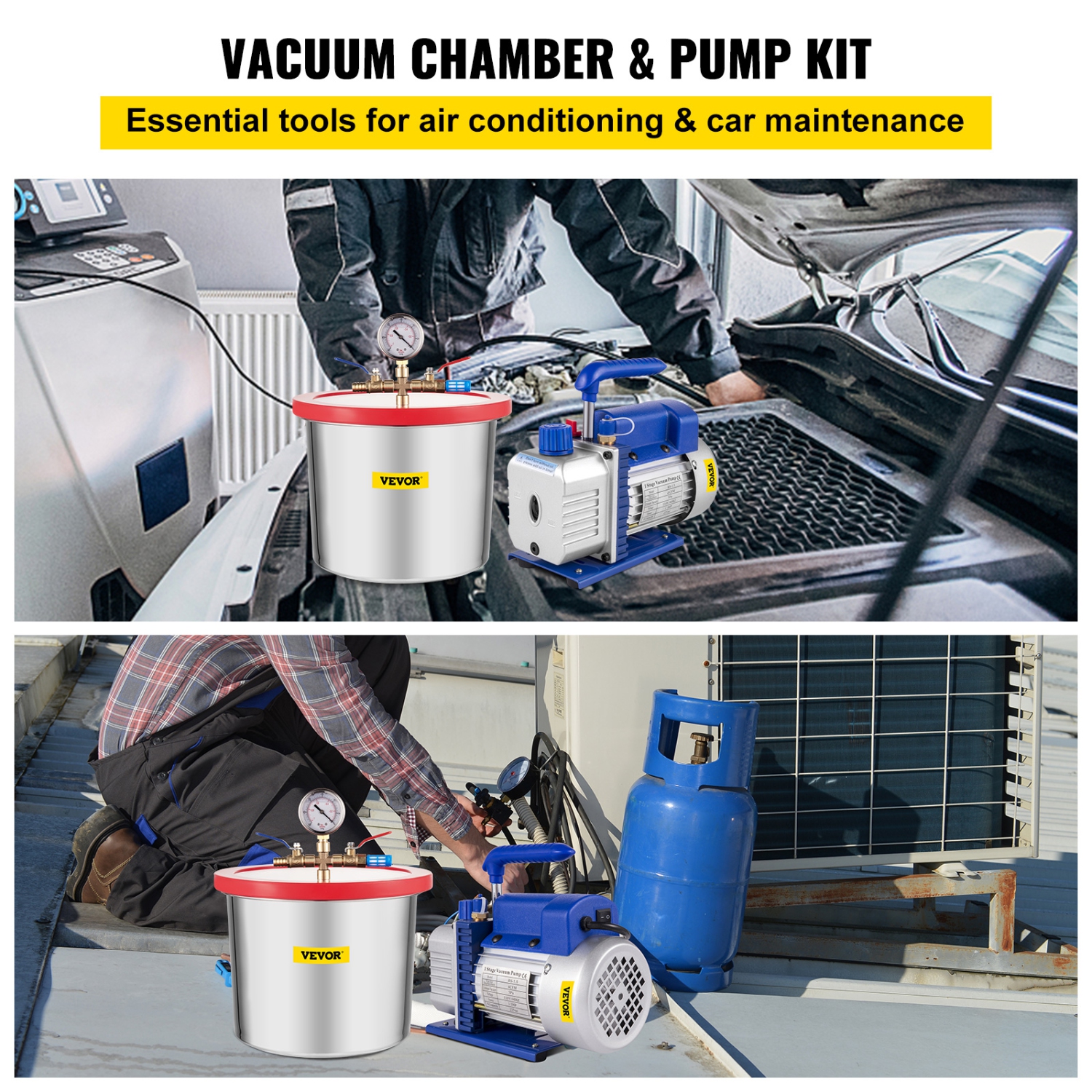 VEVOR 2 Gallon Vacuum Pump Vacuum Chamber Silicone Expoxy Degassing with 4CFM 1/3HP Single Stage Vacuum Pump