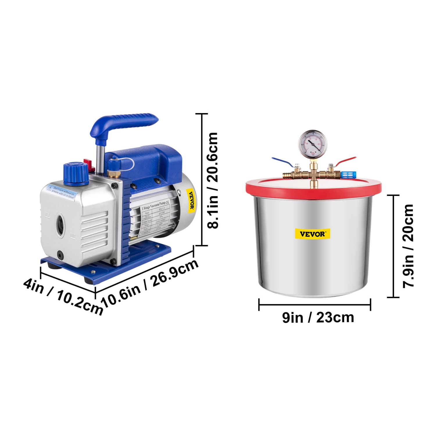 VEVOR 2 Gallon Vacuum Pump Vacuum Chamber Silicone Expoxy Degassing with 4CFM 1/3HP Single Stage Vacuum Pump