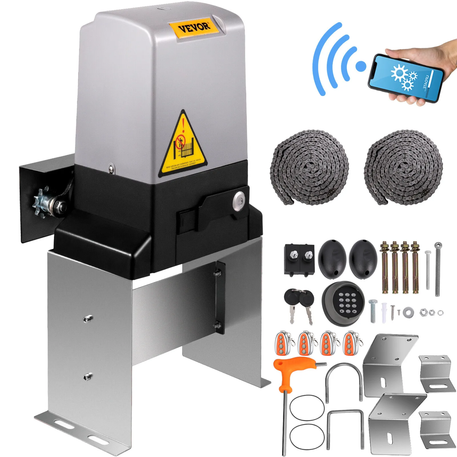 VEVOR 3300 LBS Sliding Gate Opener Automatic Sliding Gate, Gate Opener Motor with 2 Remote Controls, 230 ft Remote Distance Driveway Rolling Gate,