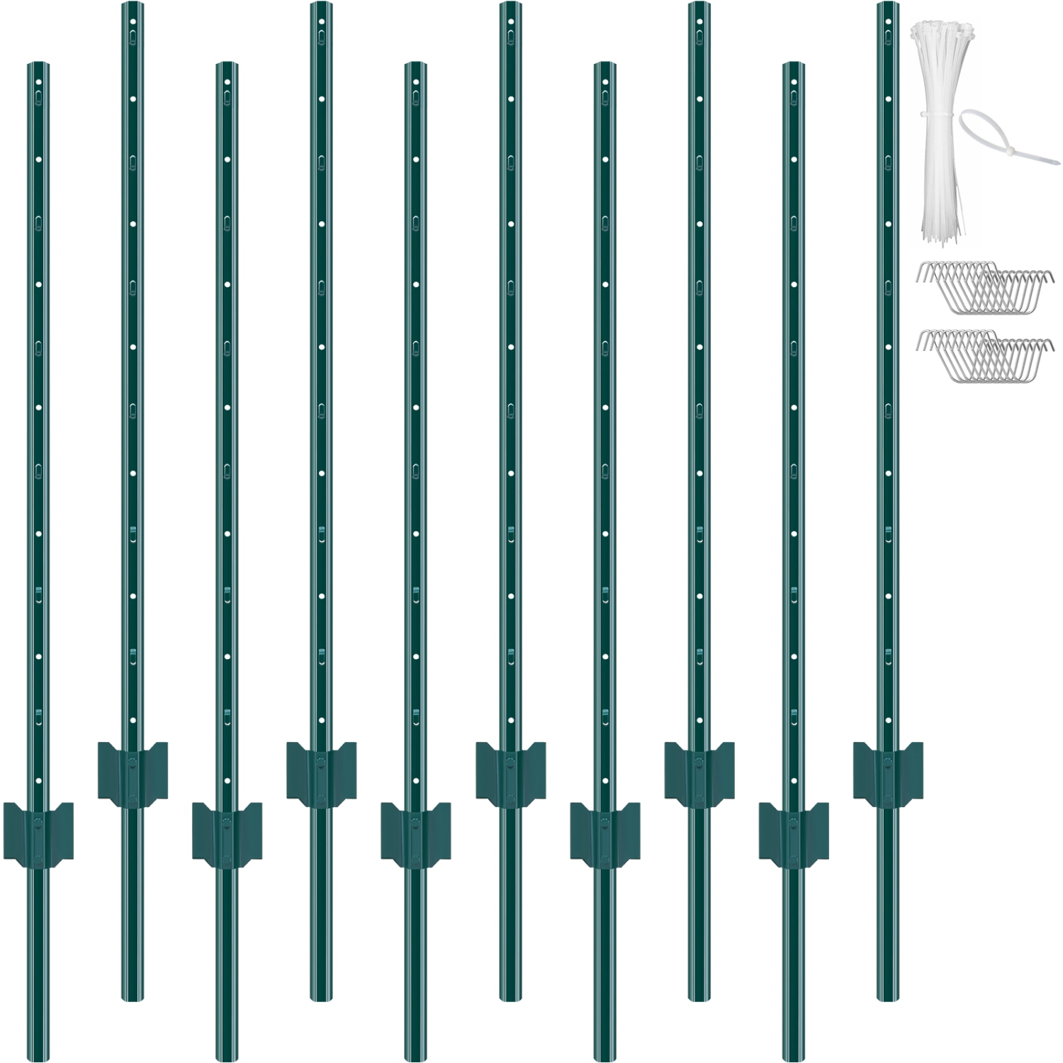 VEVOR 4 Feet Fence Post, 10 Pack U-Channel Heavy Duty Metal Fence Posts, Sturdy Steel Fence Stakes for Garden Yard, Lawn, Farms and Outdoor Wire