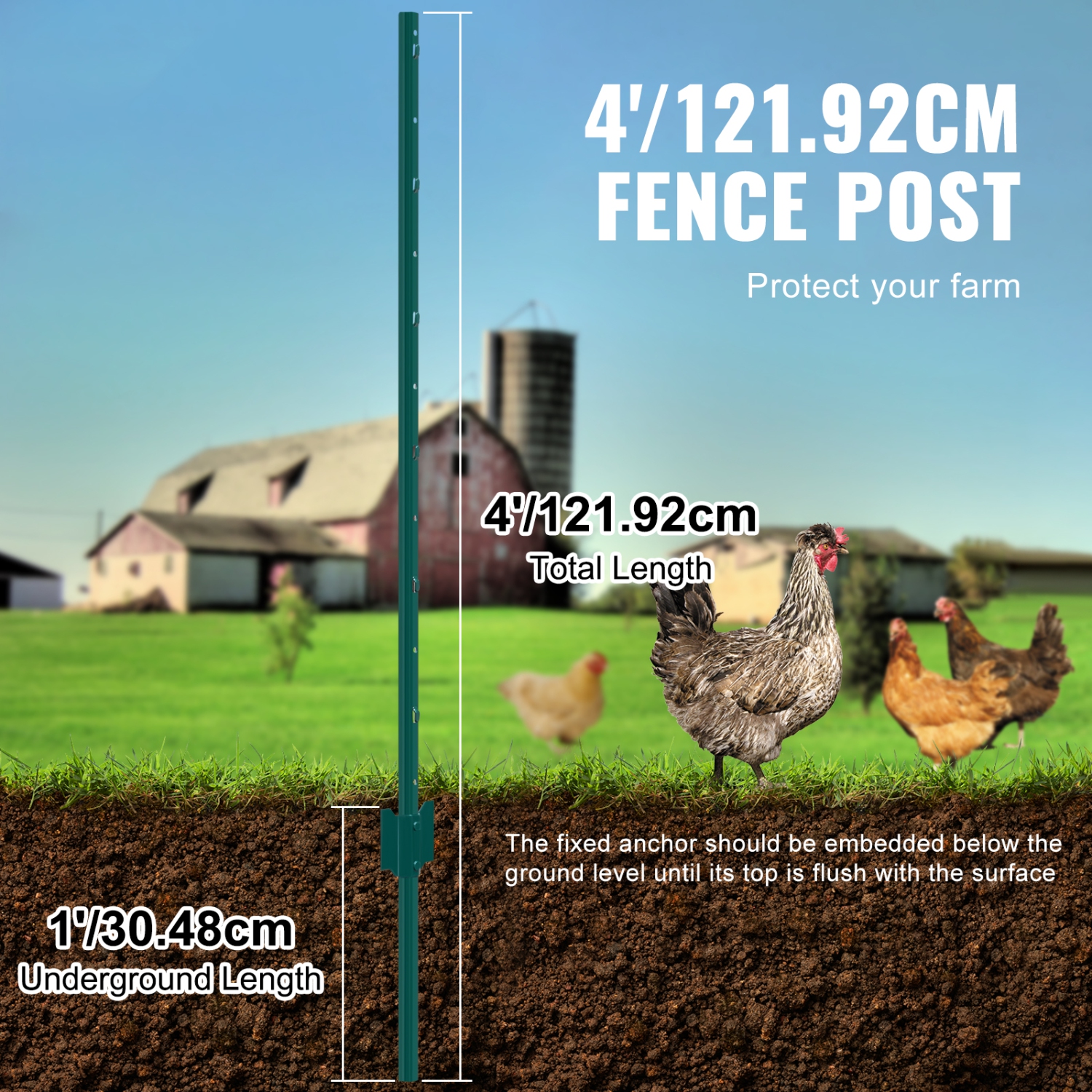 VEVOR 4 Feet Fence Post, 10 Pack U-Channel Heavy Duty Metal Fence Posts, Sturdy Steel Fence Stakes for Garden Yard, Lawn, Farms and Outdoor Wire