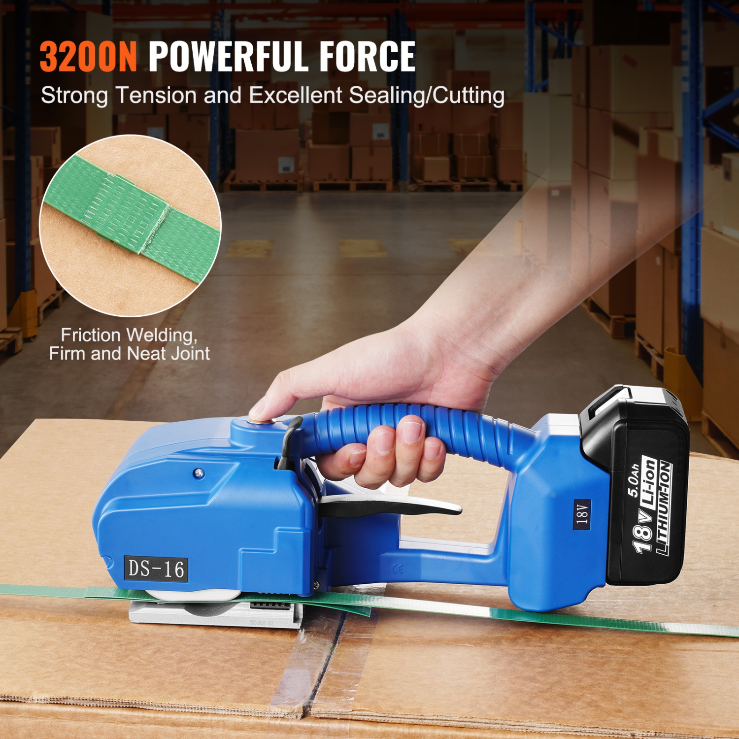 VEVOR 0.35"-0.63" Electric Strapping Machine, Portable Electric Banding Tool with Digital Display, 2 x 5000mAh Battery Powered Automatic Strapping