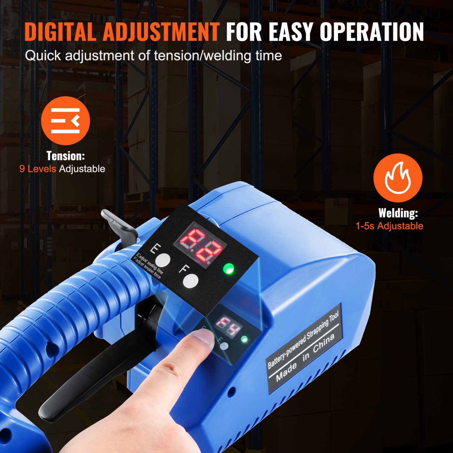 VEVOR 0.35"-0.63" Electric Strapping Machine, Portable Electric Banding Tool with Digital Display, 2 x 5000mAh Battery Powered Automatic Strapping