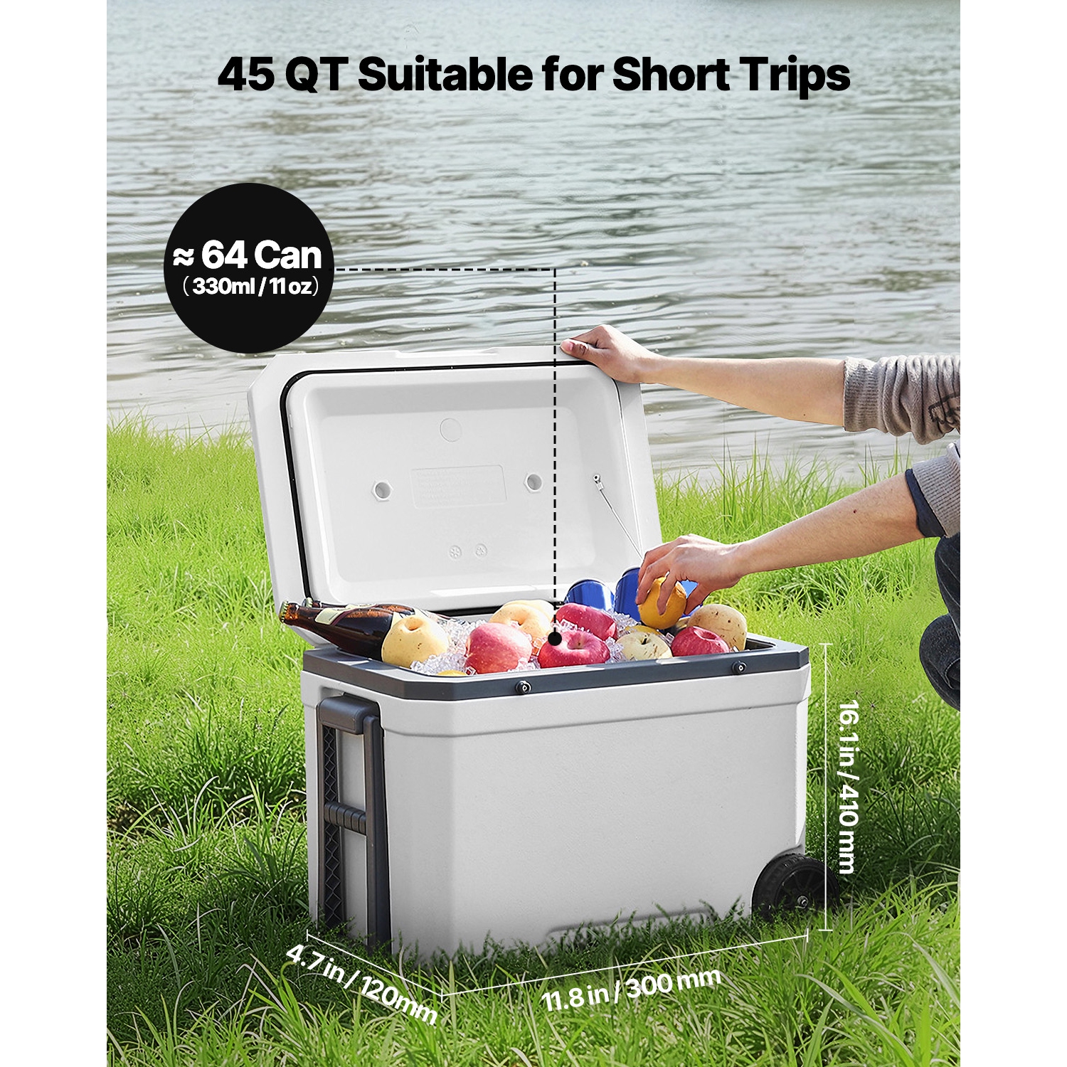 VEVOR 45 QT Portable Cooler, Wheeled Cooler with Ice Retention, Heavy-Duty Handles and Cup Holder, Lightweight Rigid Material Insulated Portable