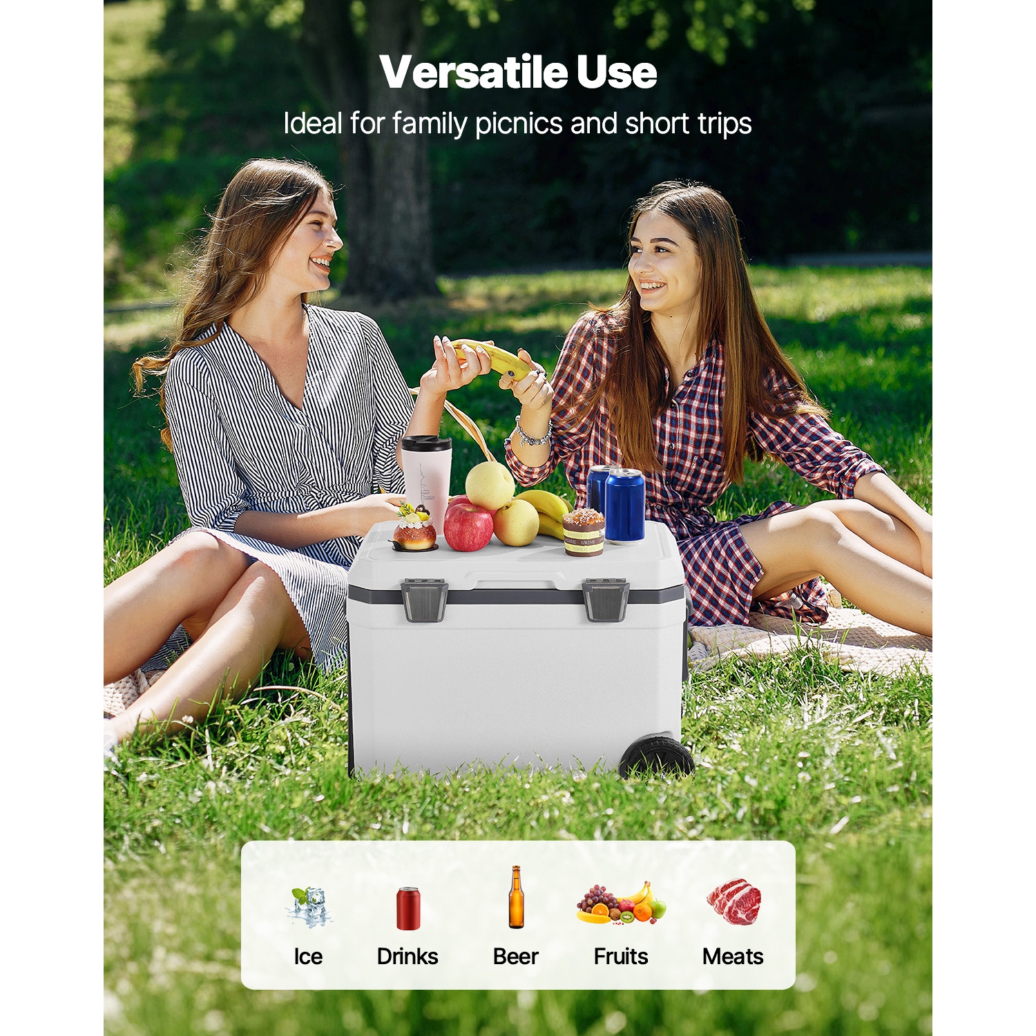 VEVOR 45 QT Portable Cooler, Wheeled Cooler with Ice Retention, Heavy-Duty Handles and Cup Holder, Lightweight Rigid Material Insulated Portable