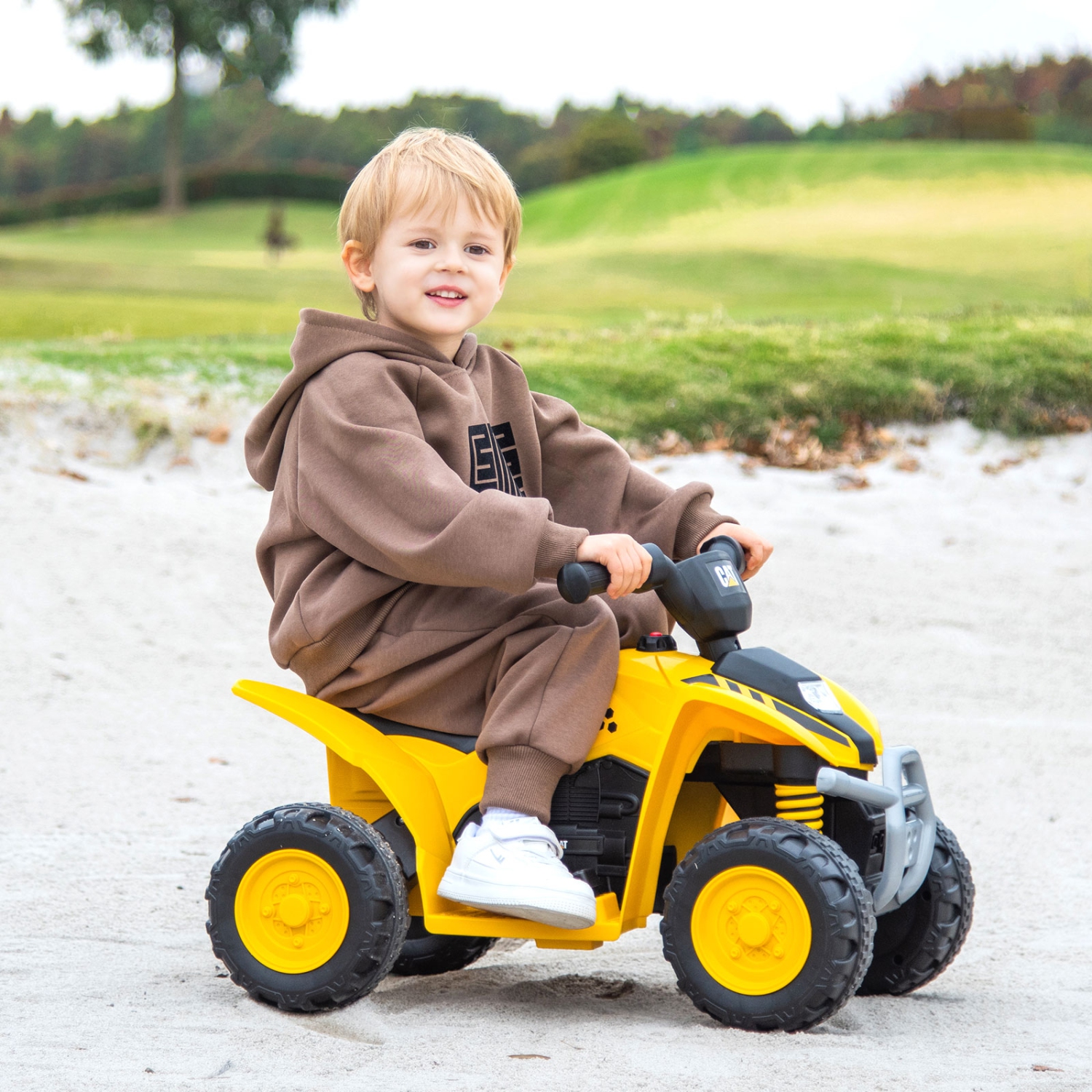 Gymax CAT Licensed Kids Ride on ATV w/ Horn Sound LED Headlight Foot Pedal