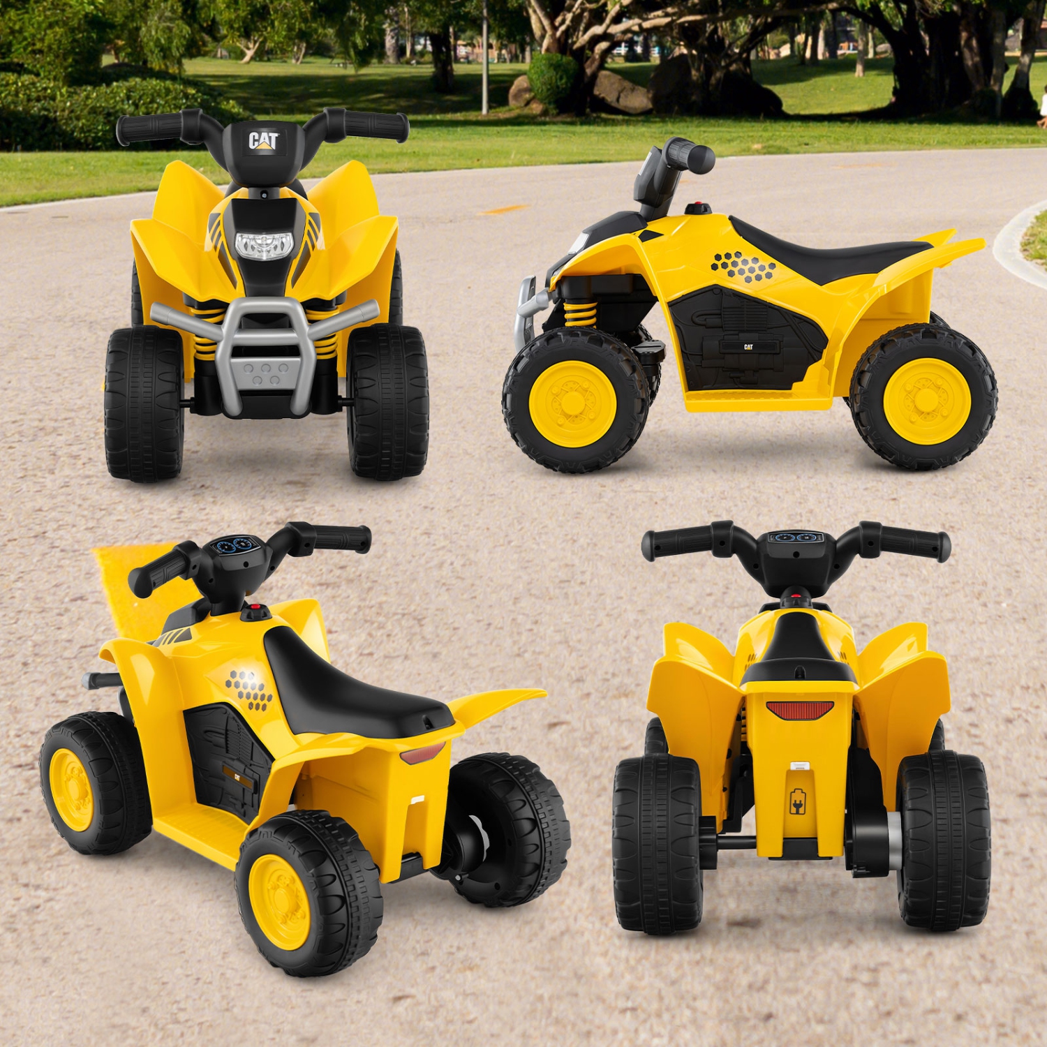 Gymax CAT Licensed Kids Ride on ATV w/ Horn Sound LED Headlight Foot Pedal