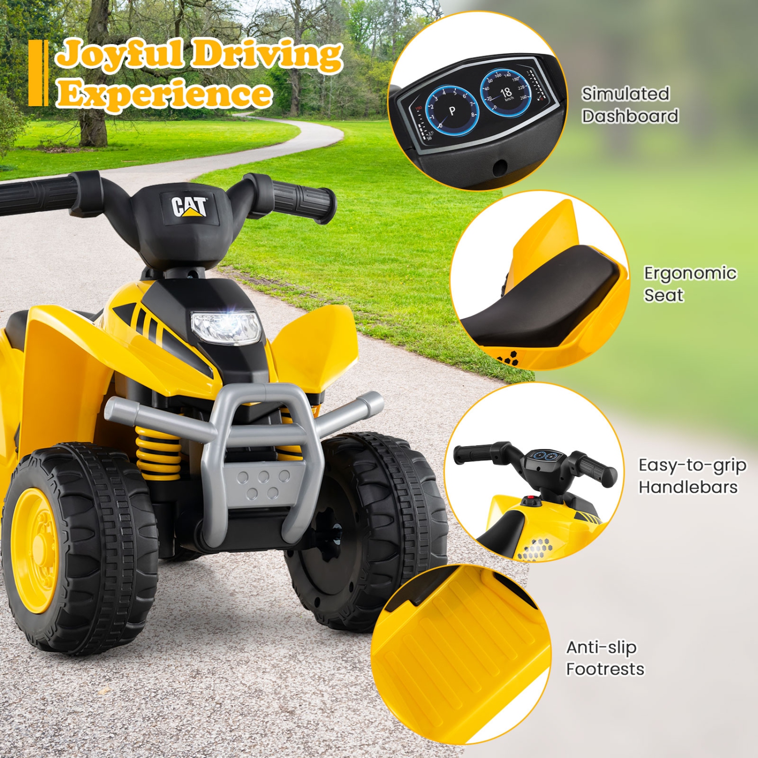 Gymax CAT Licensed Kids Ride on ATV w/ Horn Sound LED Headlight Foot Pedal