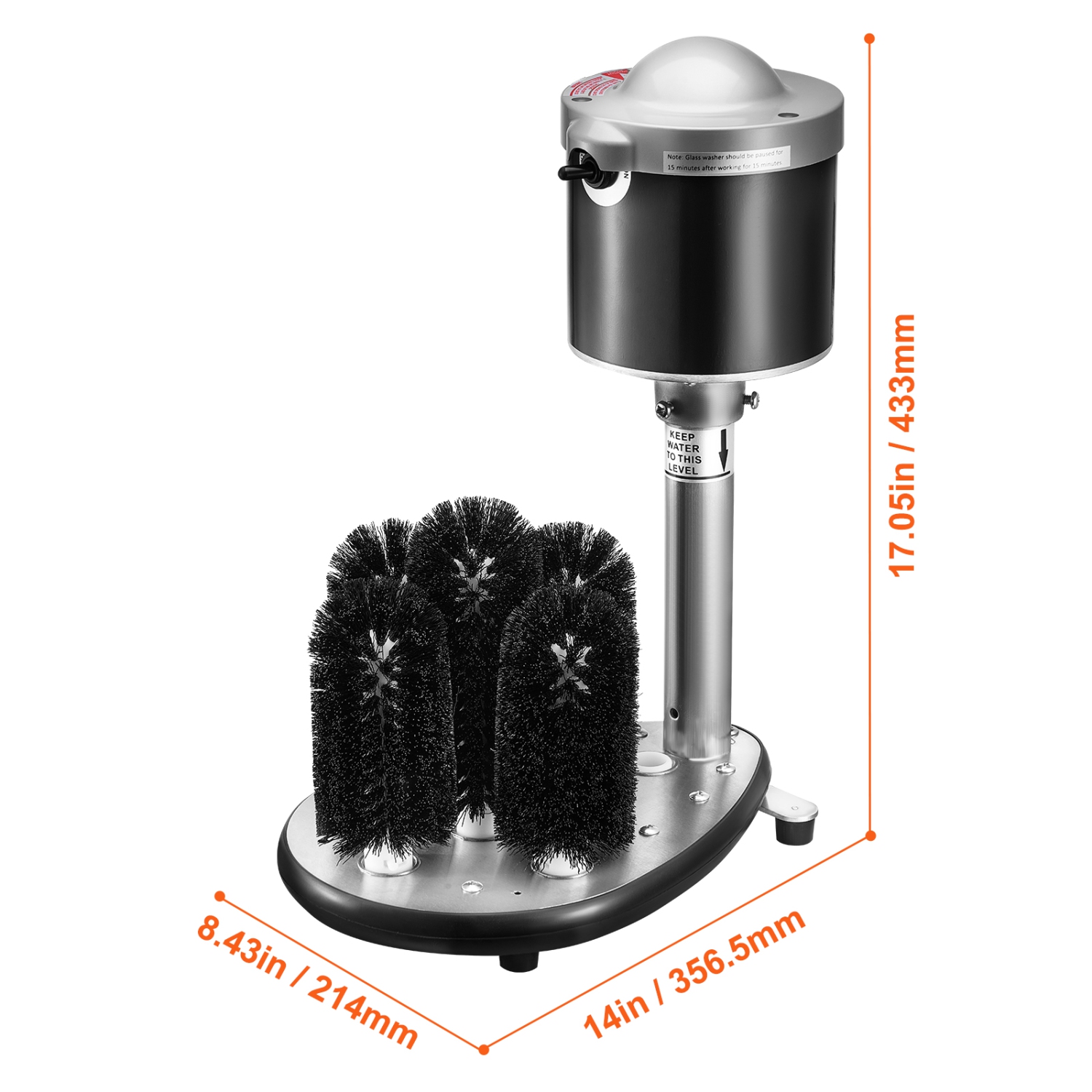 VEVOR 5-Brush Electric Commercial Glass Washer, Bar Glass Cleaner, 600 cups/h Machine, Bar Glass Washer for Champagne Glasses, Beer Cups, Mugs,