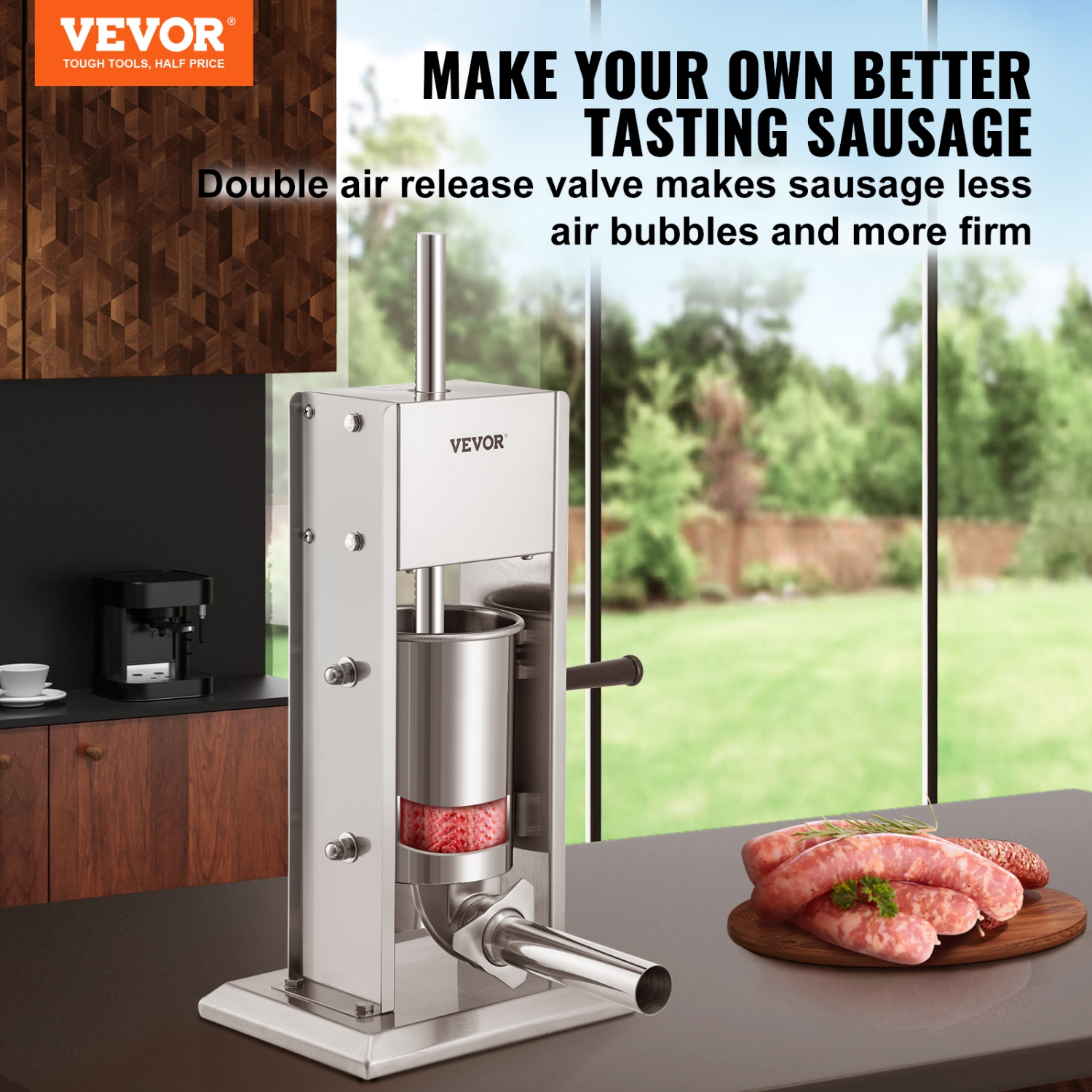 VEVOR 5LBS/3L Manual Sausage Stuffer, 2 Speed 304 Stainless Steel Vertical Sausage Stuffer, Sausage Filling Machine with 4 Stuffing Tubes, for