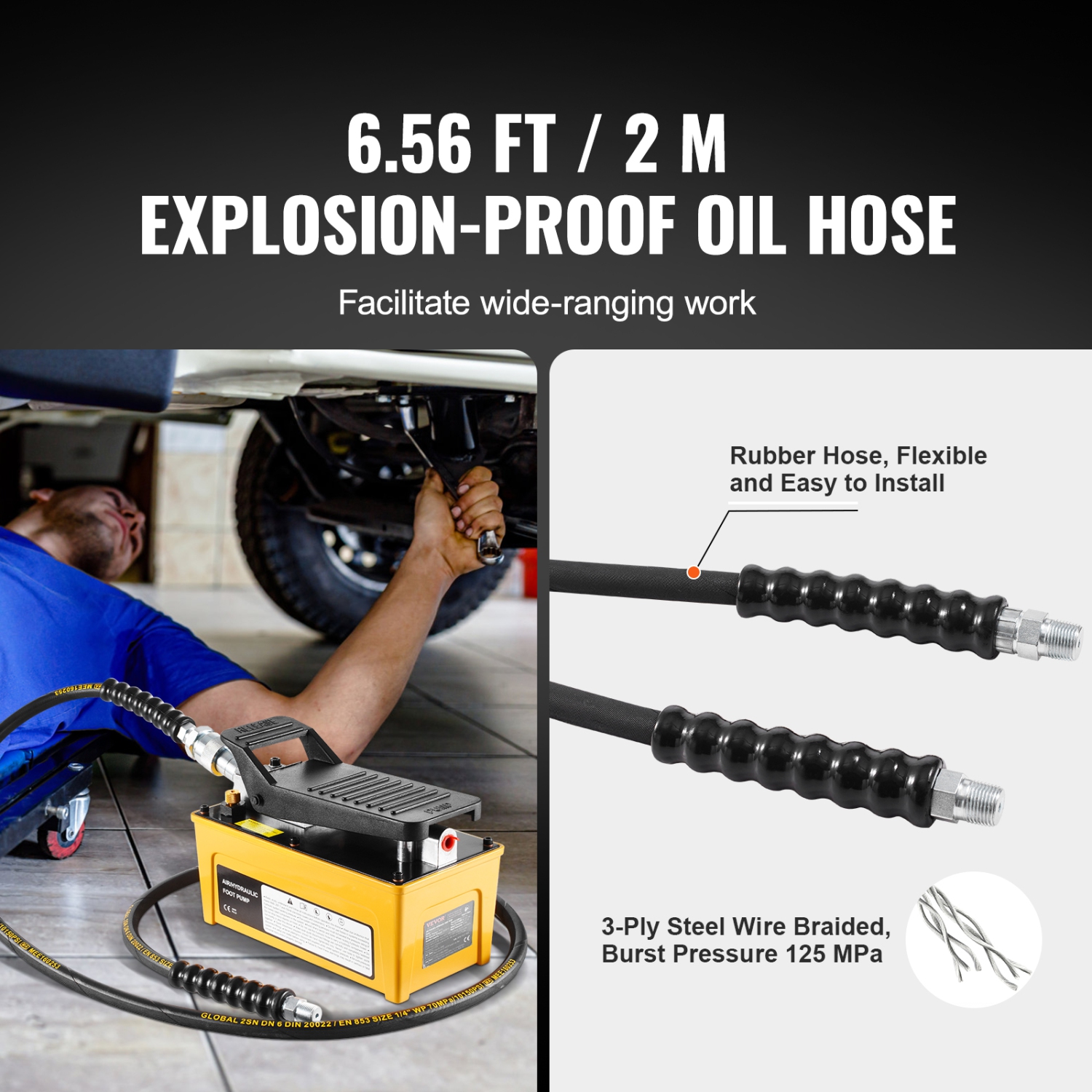 VEVOR 10,000PSI Air Hydraulic Pump, 0.42 Gal Reservoir, NPT 3/8 In Oil Outlet, NPT 1/4 In Inlet, Aluminum Shell Air Actuated Treadle Foot Pump, for