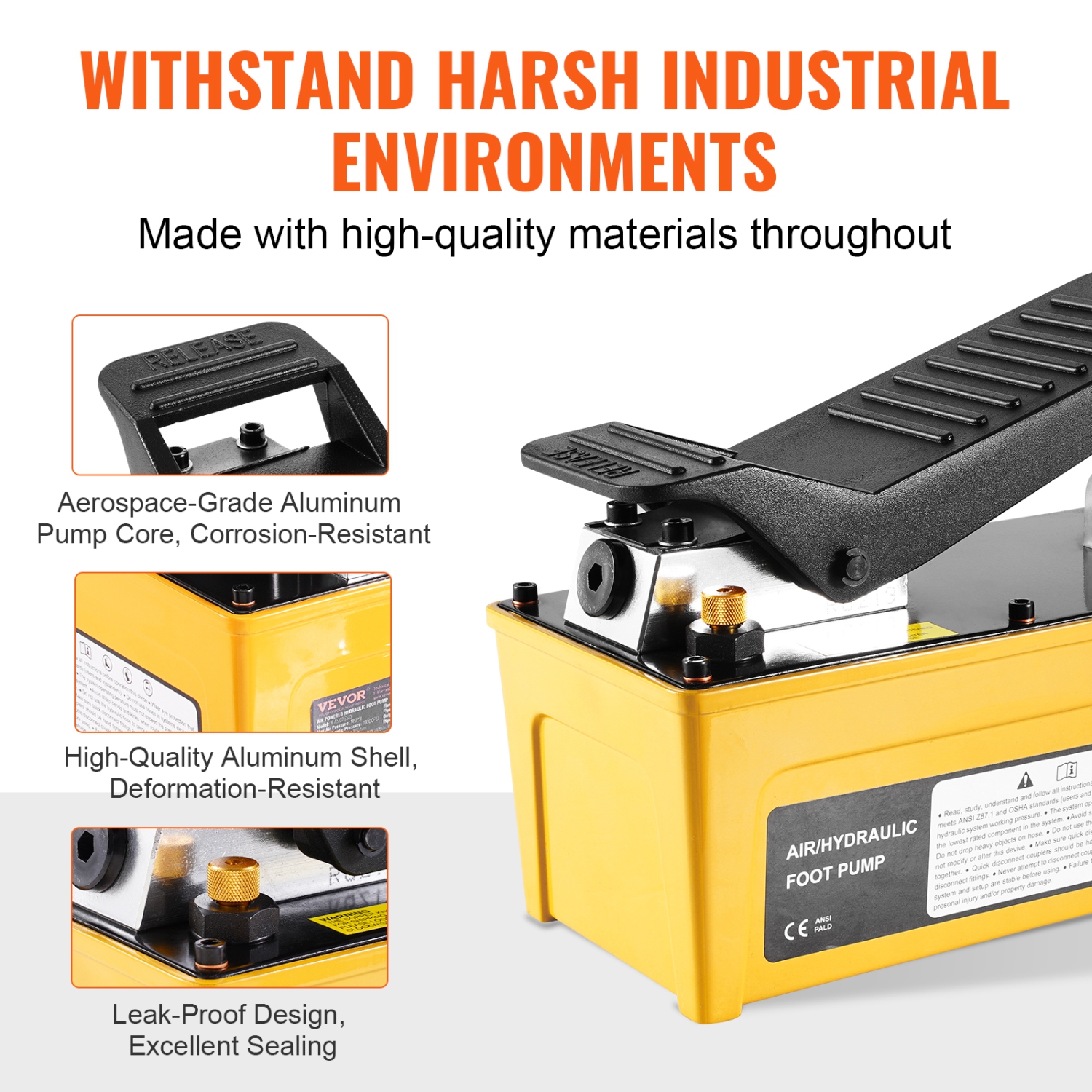 VEVOR 10,000PSI Air Hydraulic Pump, 0.42 Gal Reservoir, NPT 3/8 In Oil Outlet, NPT 1/4 In Inlet, Aluminum Shell Air Actuated Treadle Foot Pump, for