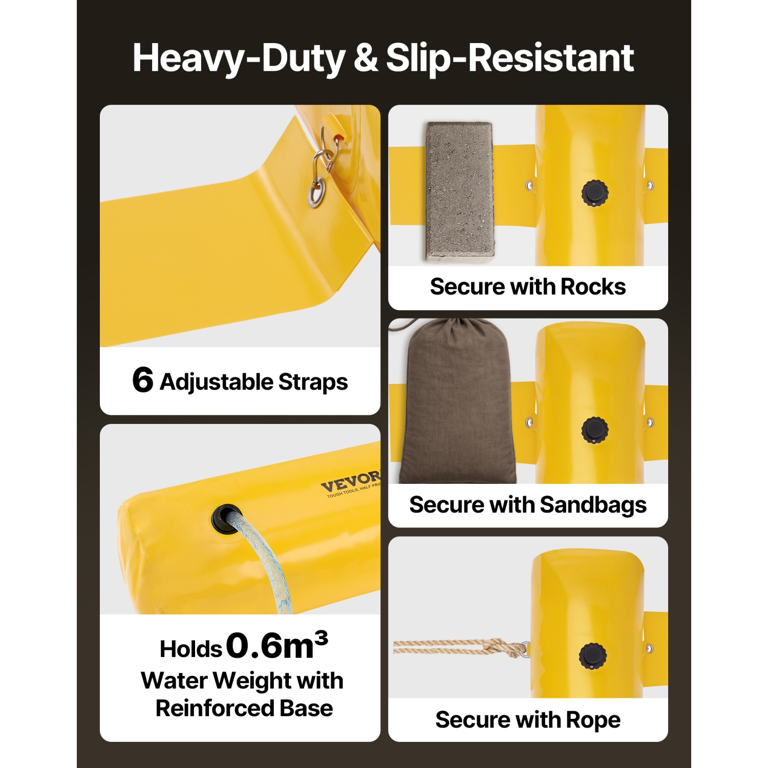 VEVOR 12ft L x 12 in H Flood Barrier, Sandbag Alternative, for Flooding with Great Waterproof Effect, Reusable PVC Water Diversion Tubes, Flood