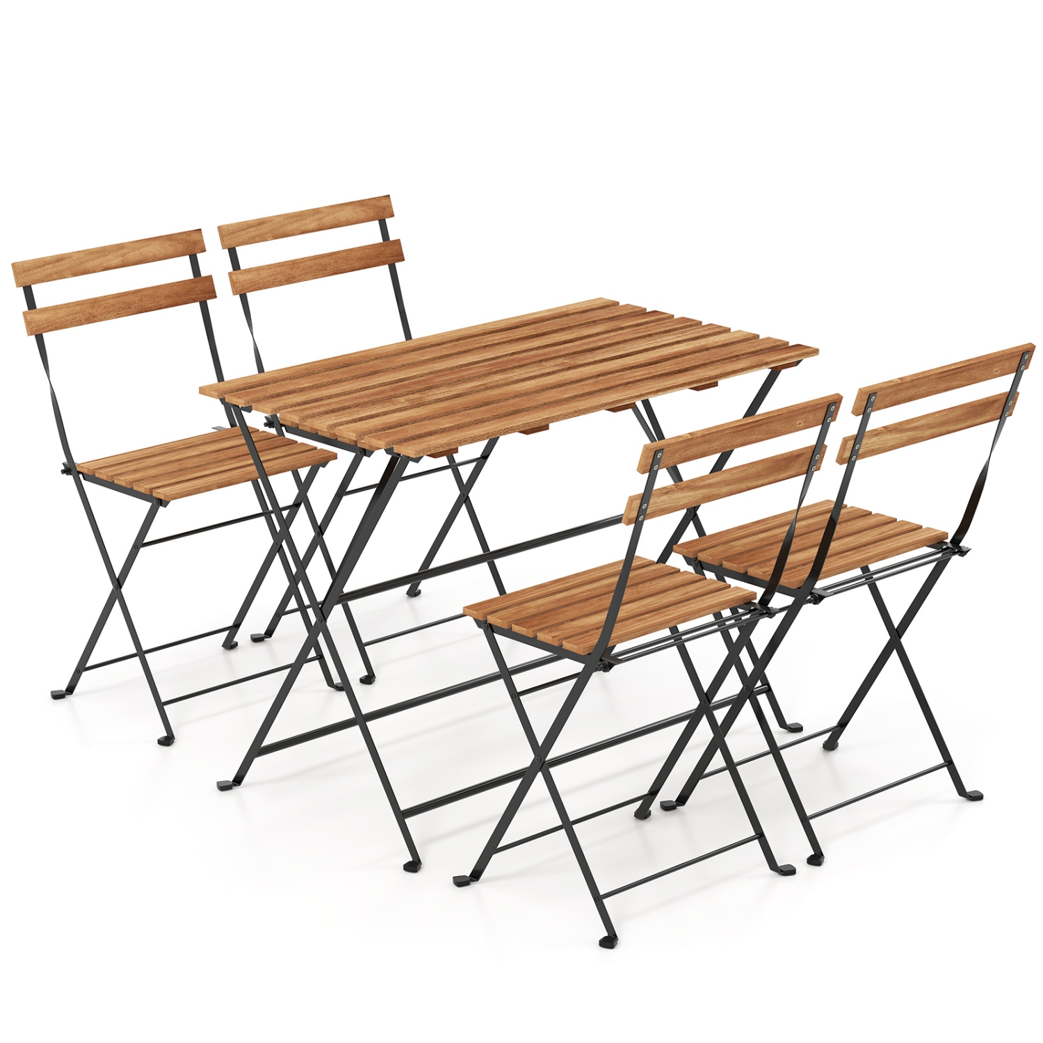 Gymax 5 PCS Patio Acacia Wood Dining Set w/ 4 Folding Chairs Slatted Seat & Tabletop