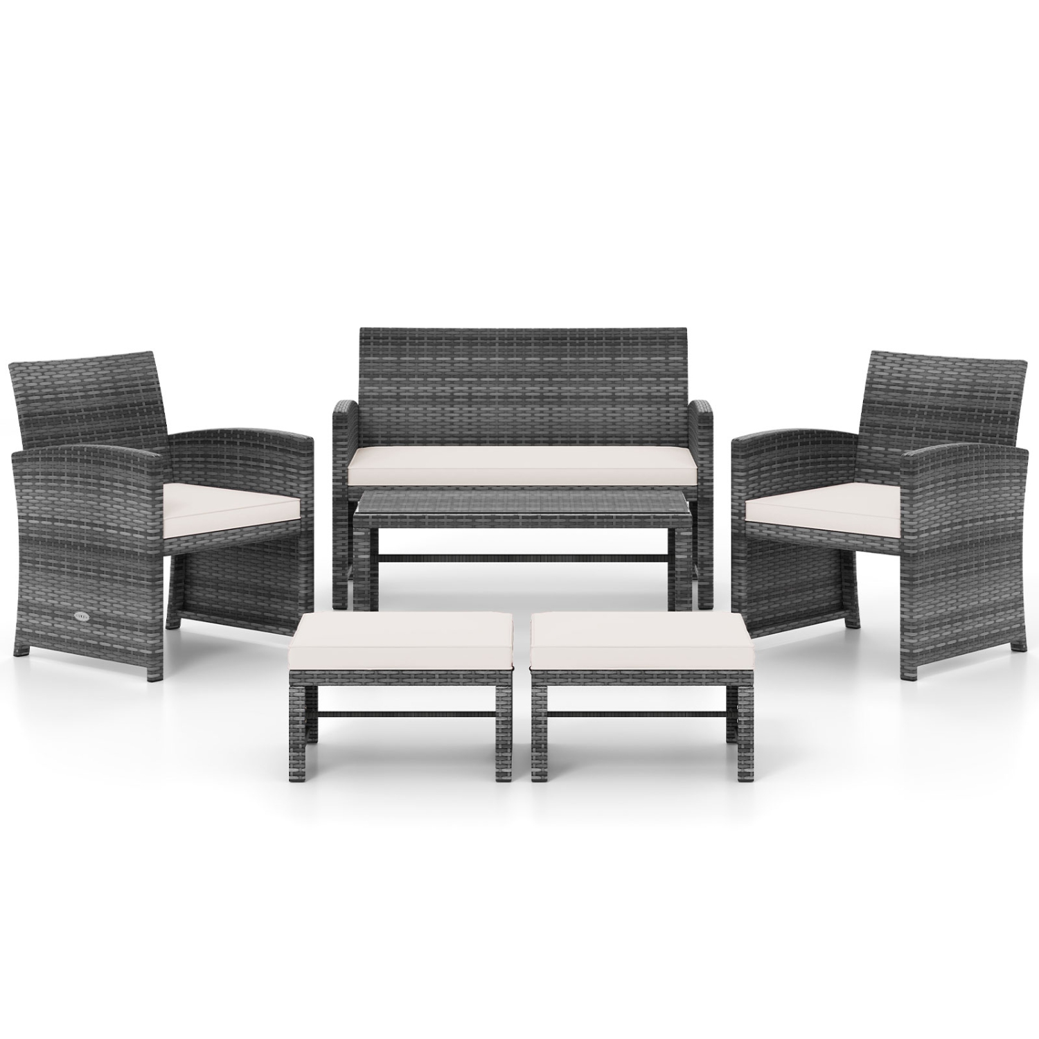 Gymax Set Of 6 Patio Furniture Outdoor Sectional Conversation PE Rattan Sofa Set