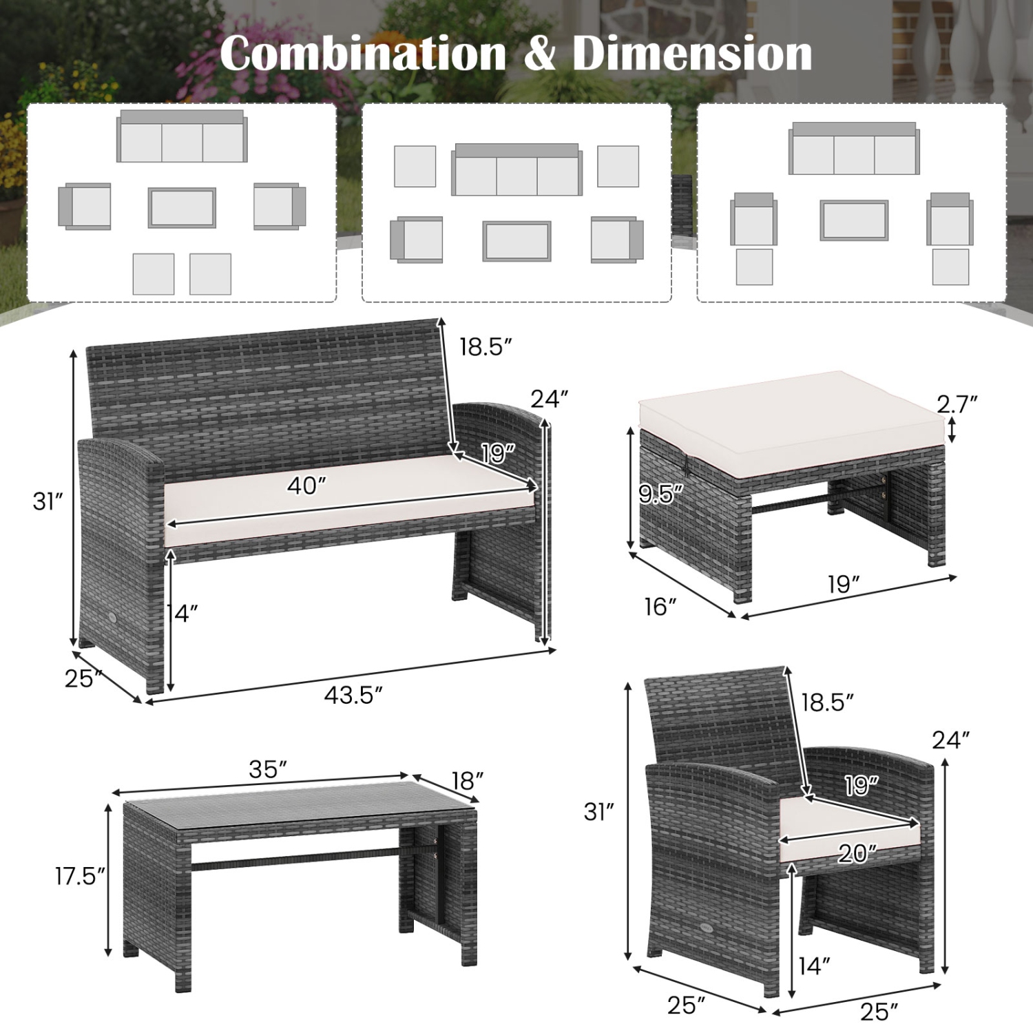 Gymax Set Of 6 Patio Furniture Outdoor Sectional Conversation PE Rattan Sofa Set