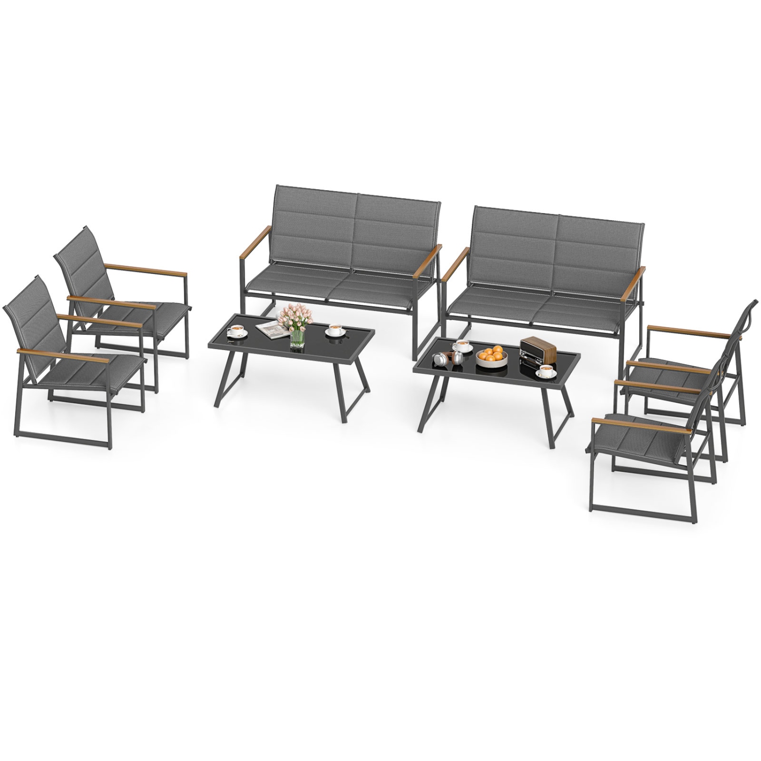 Gymax 8-Piece Patio Furniture Set Outdoor Conversation Set w/ Padded Fabric Seats
