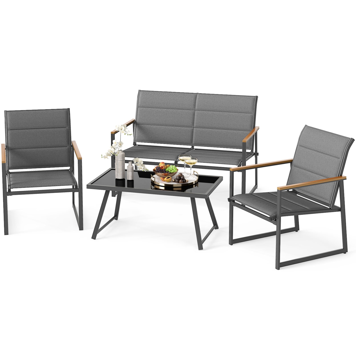 Gymax 8-Piece Patio Furniture Set Outdoor Conversation Set w/ Padded Fabric Seats