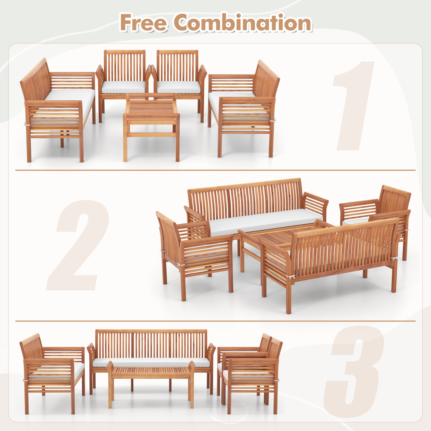 Gymax Set Of 5 Patio Furniture Set w/ Acacia Wood Frame & Removable Seat Cushions