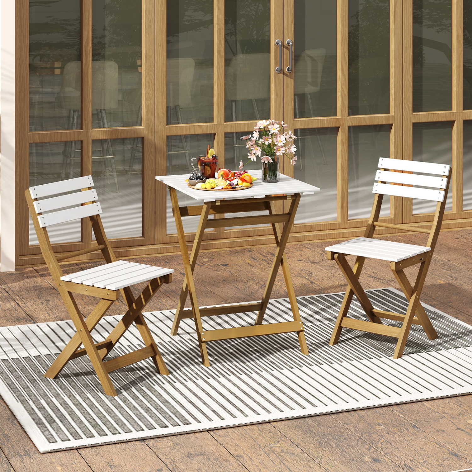 Gymax 3-Piece Folding Patio Bistro Set w/ Slatted Design Small Outdoor Furniture Set