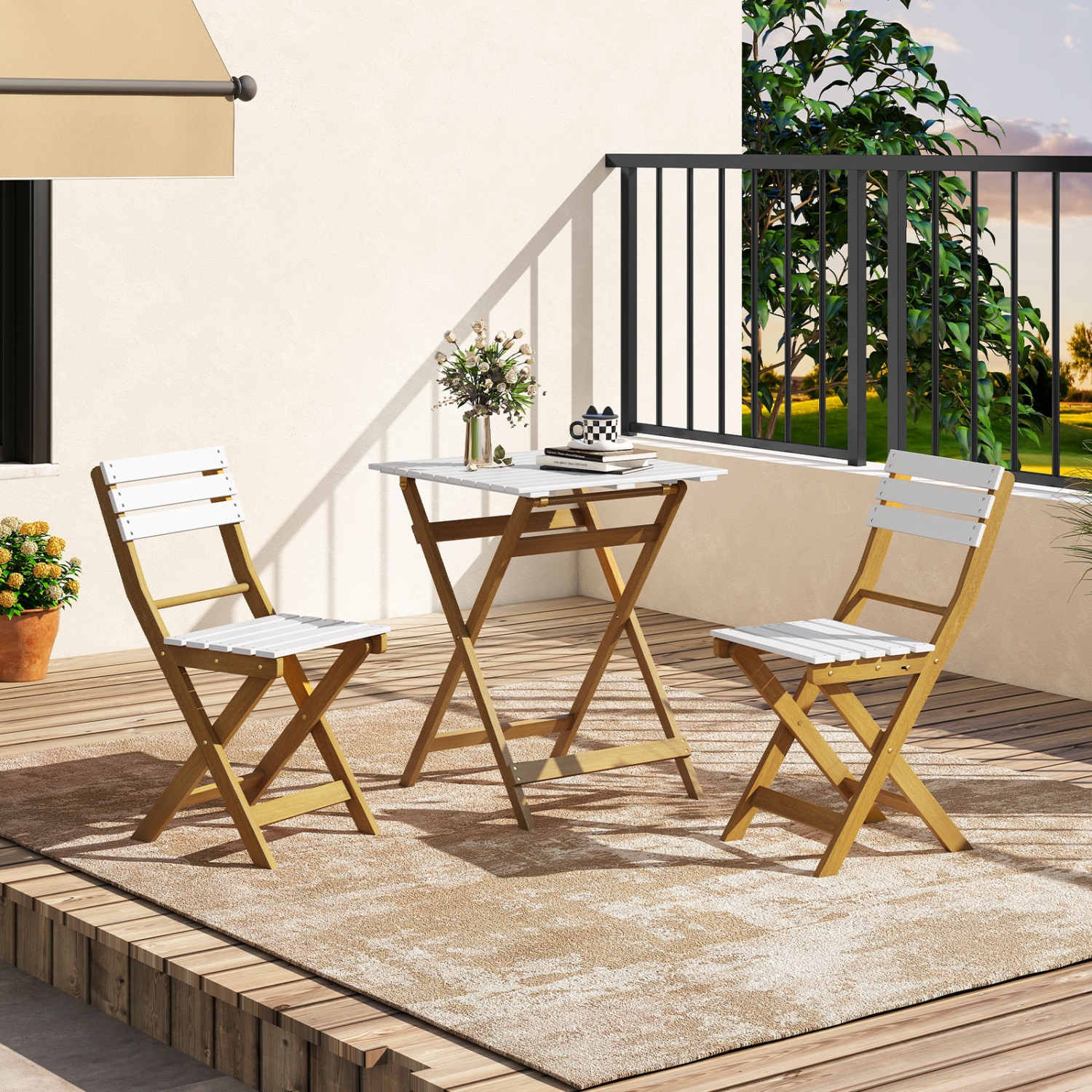 Gymax 3-Piece Folding Patio Bistro Set w/ Slatted Design Small Outdoor Furniture Set