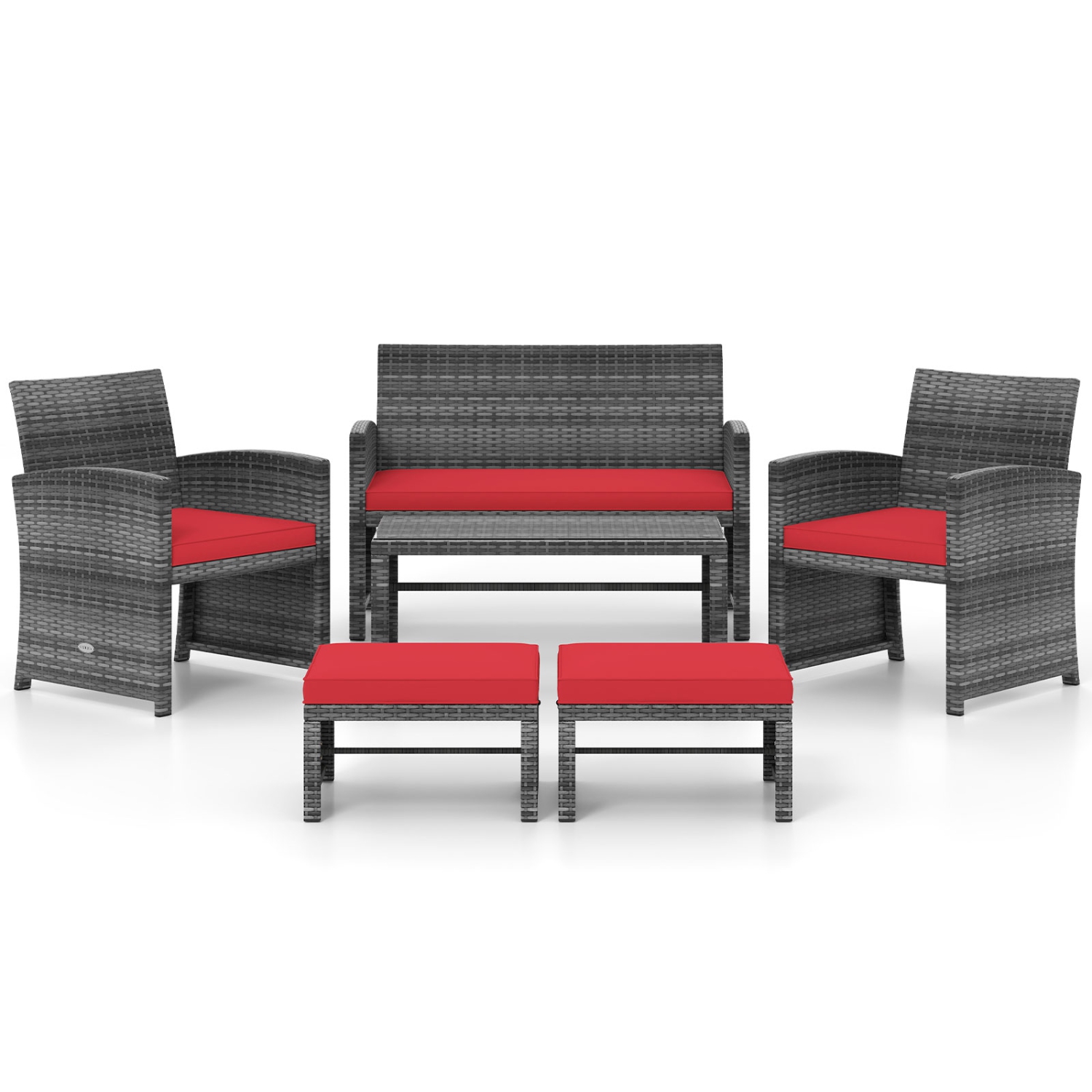 Gymax Set Of 6 Patio Furniture Outdoor Sectional Conversation PE Rattan Sofa Set