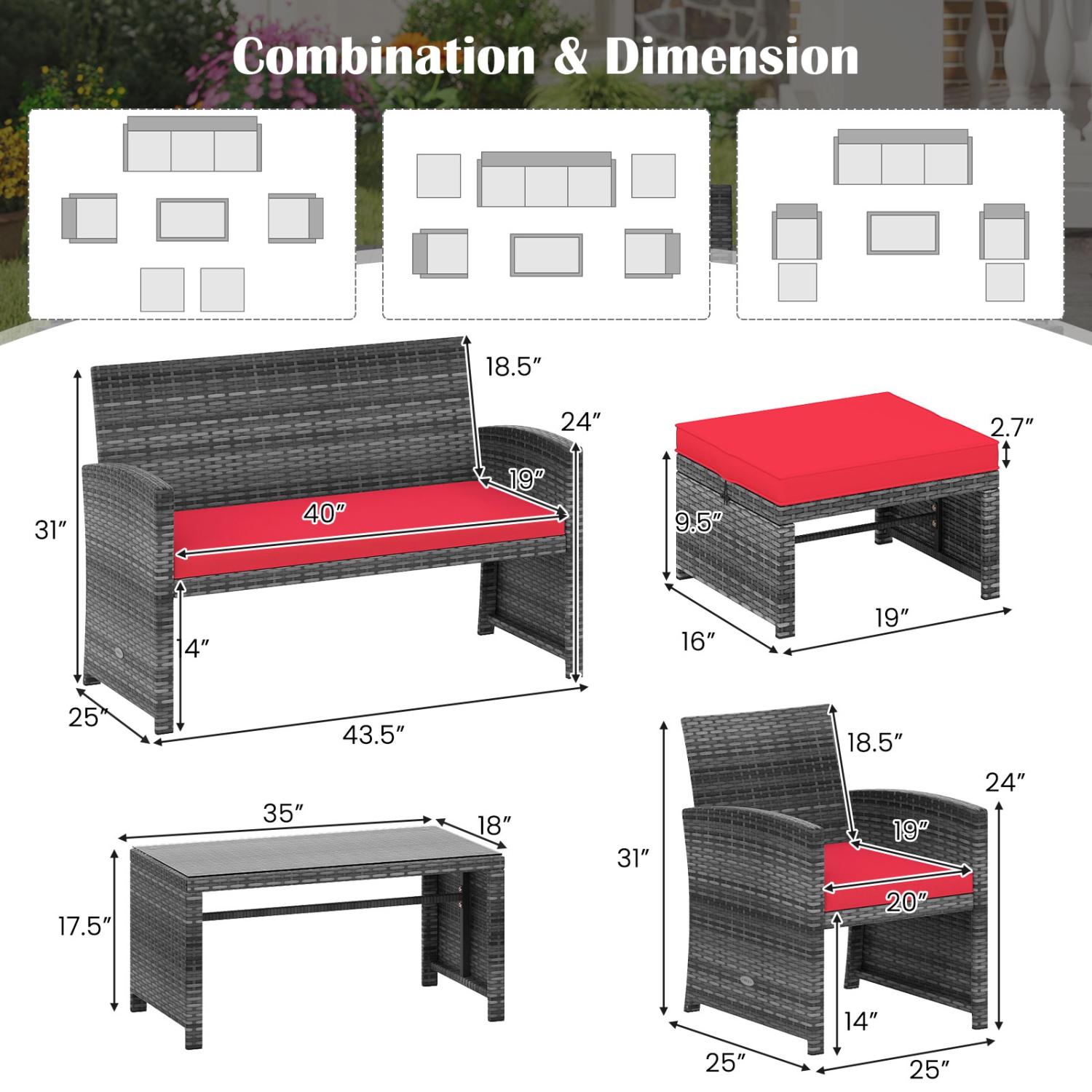 Gymax Set Of 6 Patio Furniture Outdoor Sectional Conversation PE Rattan Sofa Set