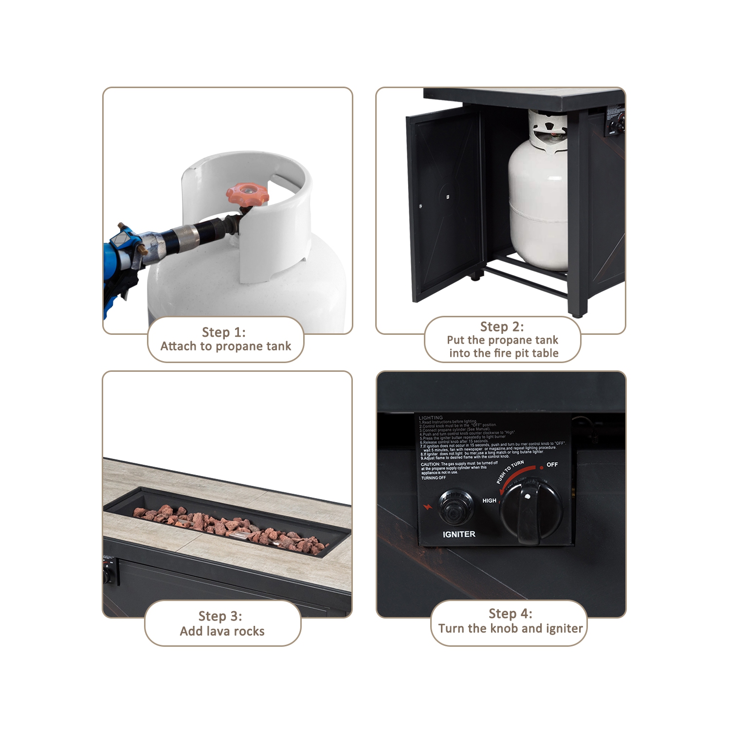 Gymax 7PCS Patio Rattan Furniture Set Fire Pit Table Cover Cushion Beige