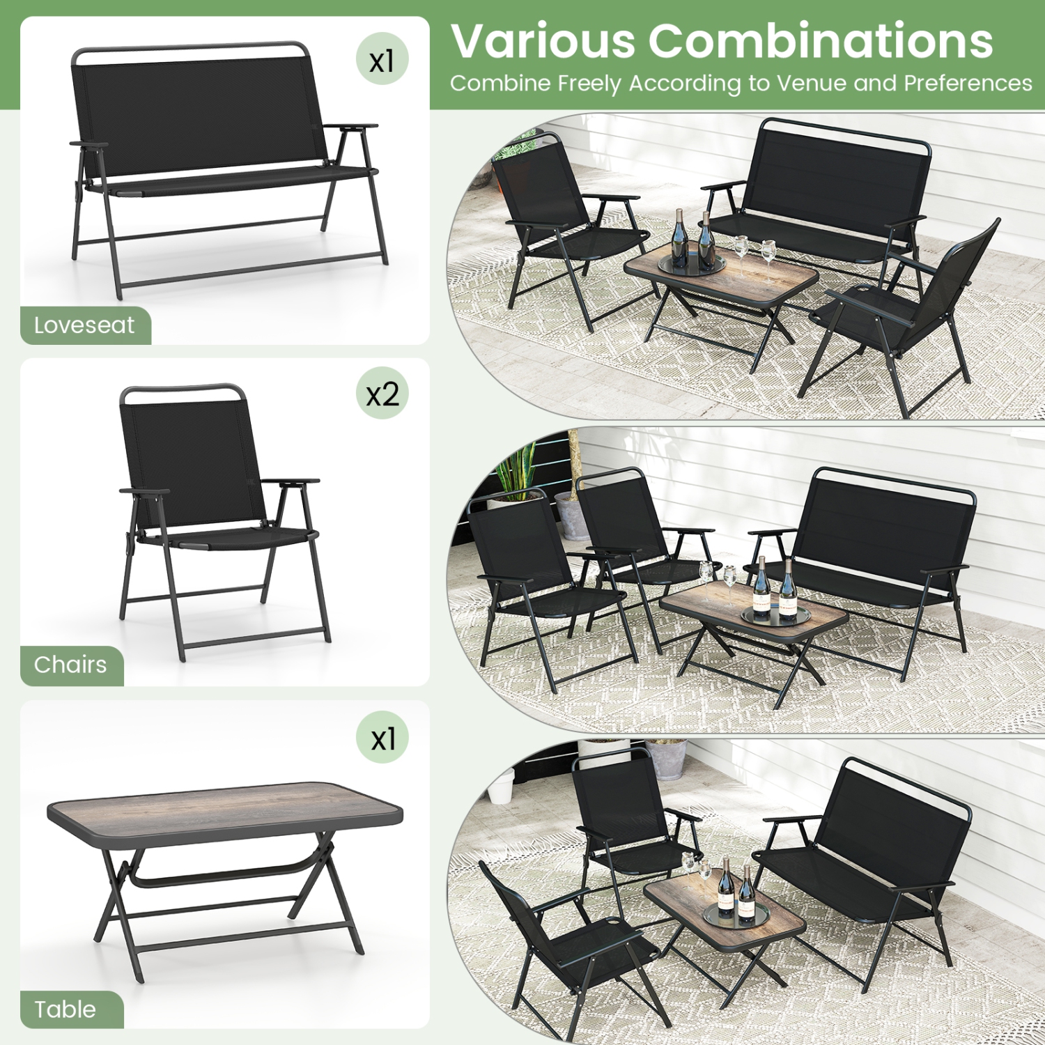 Gymax 4 Piece Outdoor Conversation Set Metal Frame Outdoor Bistro Set w/ 2 Chairs Black