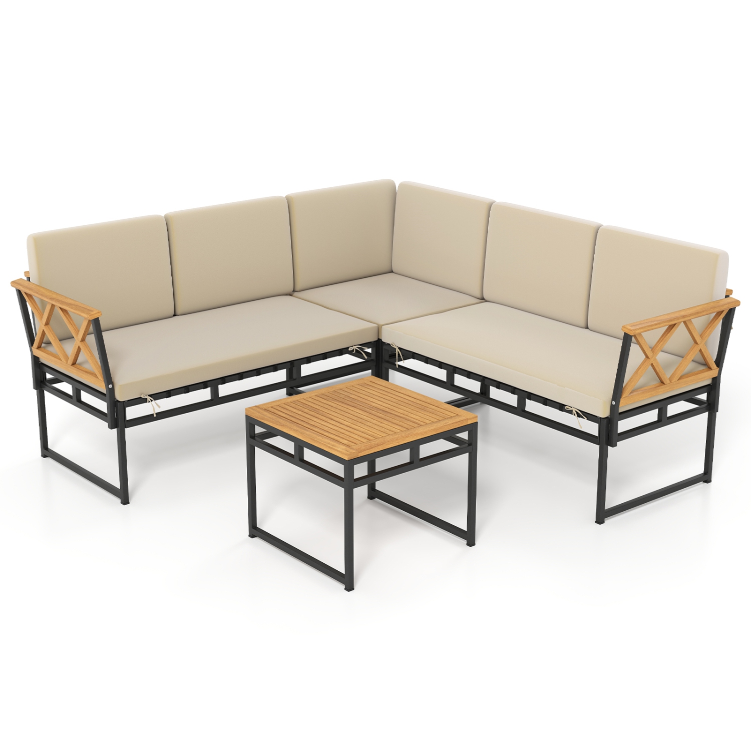 Gymax Set Of 4 Outdoor Sectional Sofa L-Shaped Metal Conversation Set w/ Cushions