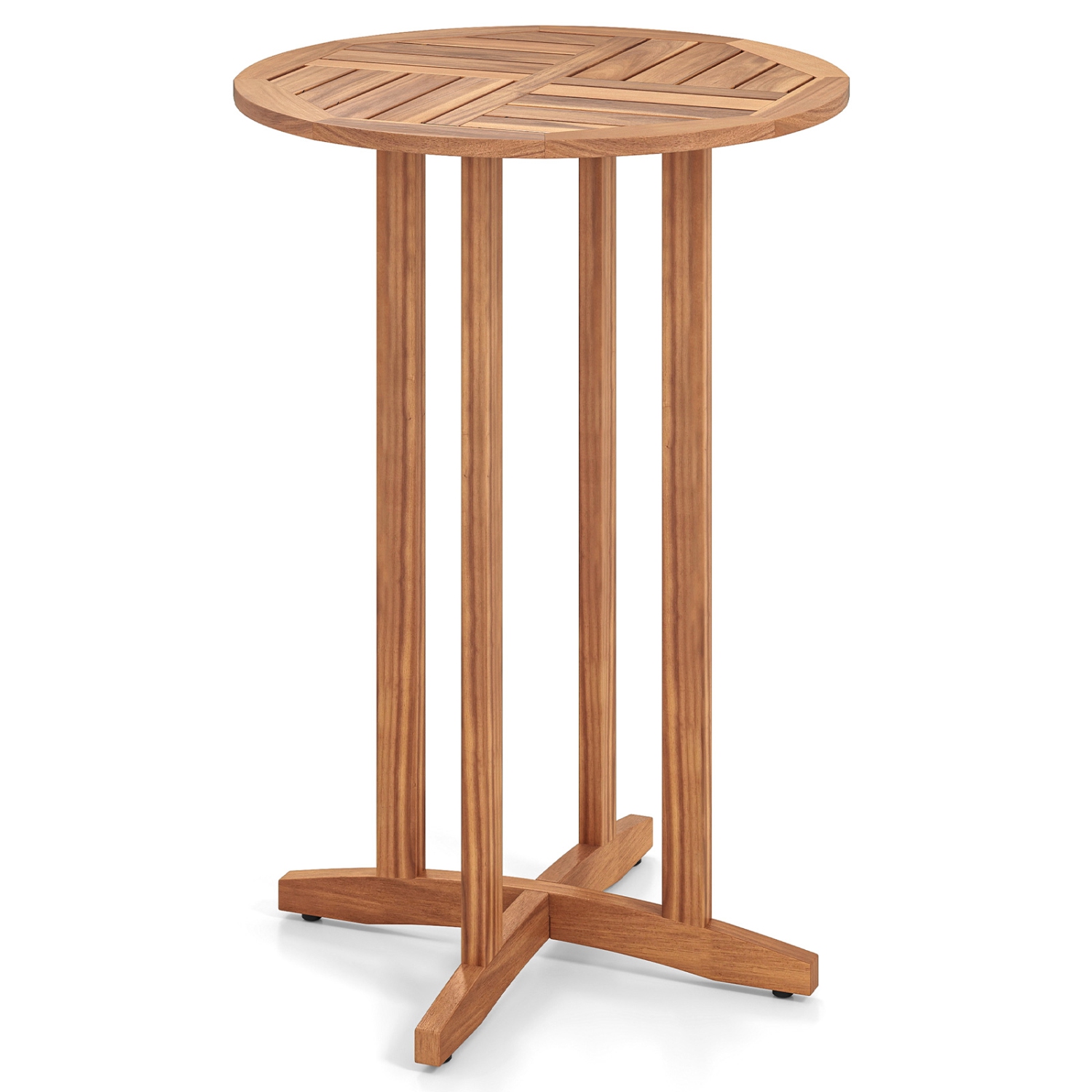 Gymax 39'' Outdoor Acacia Wood Bar Table w/ Slatted Tabletop for Garden Deck