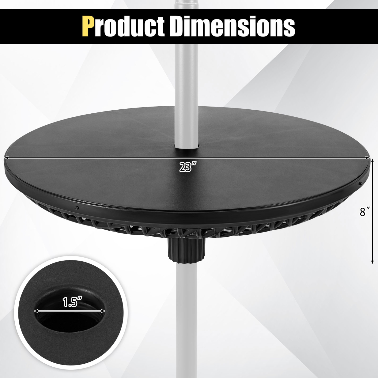 Gymax Outdoor Umbrella Table Tray Fit 1.5''/1.34''/1.26'' Umbrella Poles for Backyard