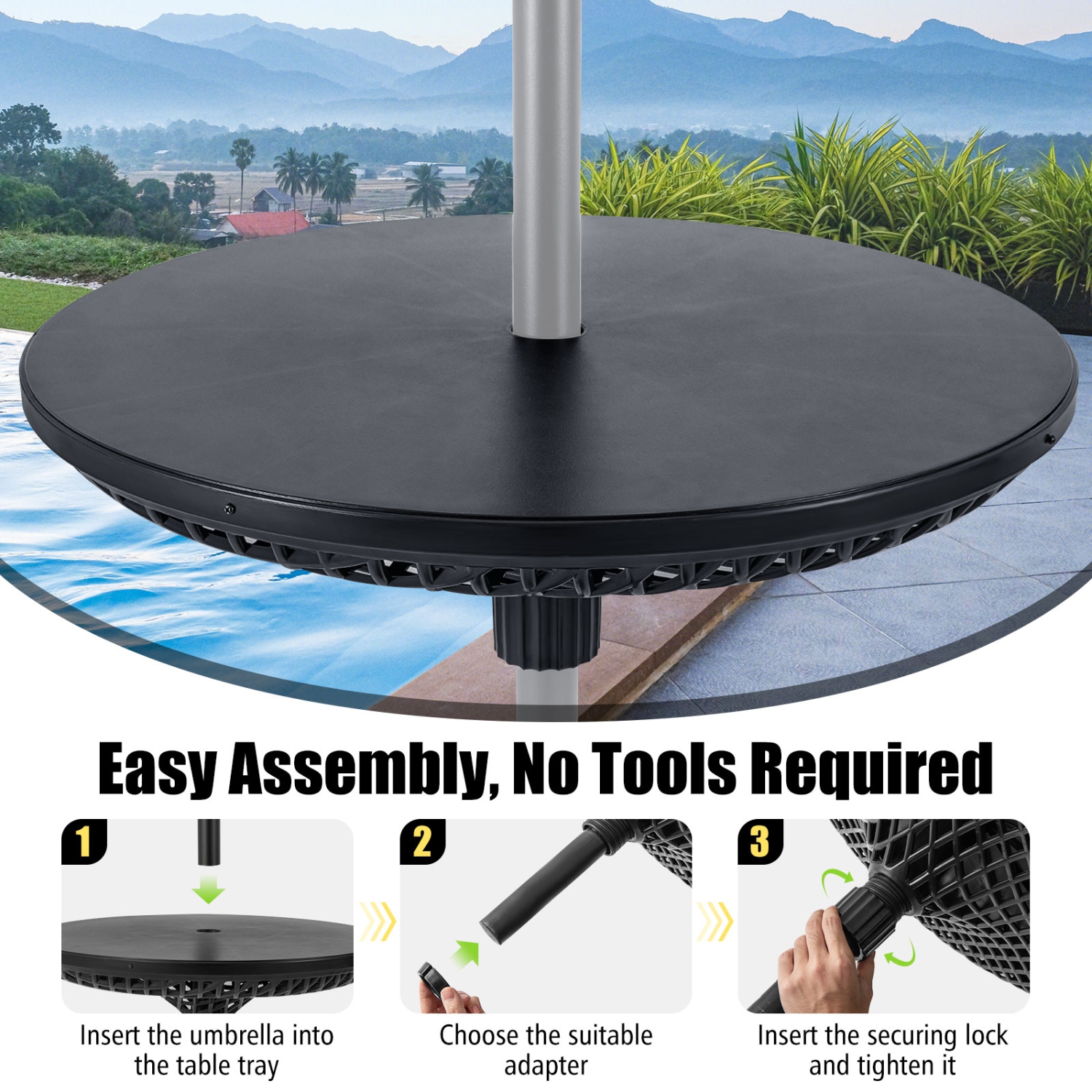 Gymax Outdoor Umbrella Table Tray Fit 1.5''/1.34''/1.26'' Umbrella Poles for Backyard